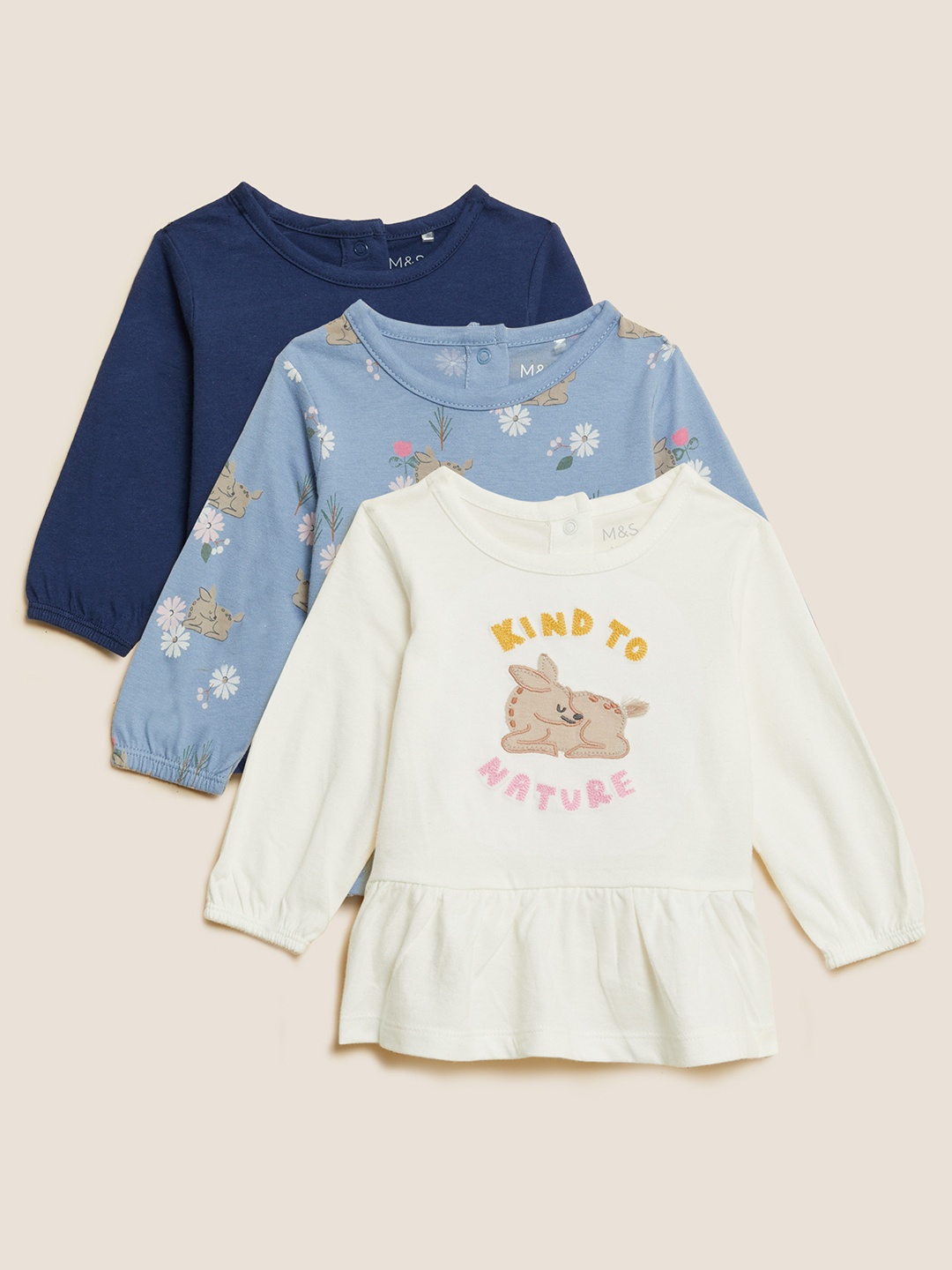 

Marks & Spencer White & Blue Pack Of 3 Floral Print Top