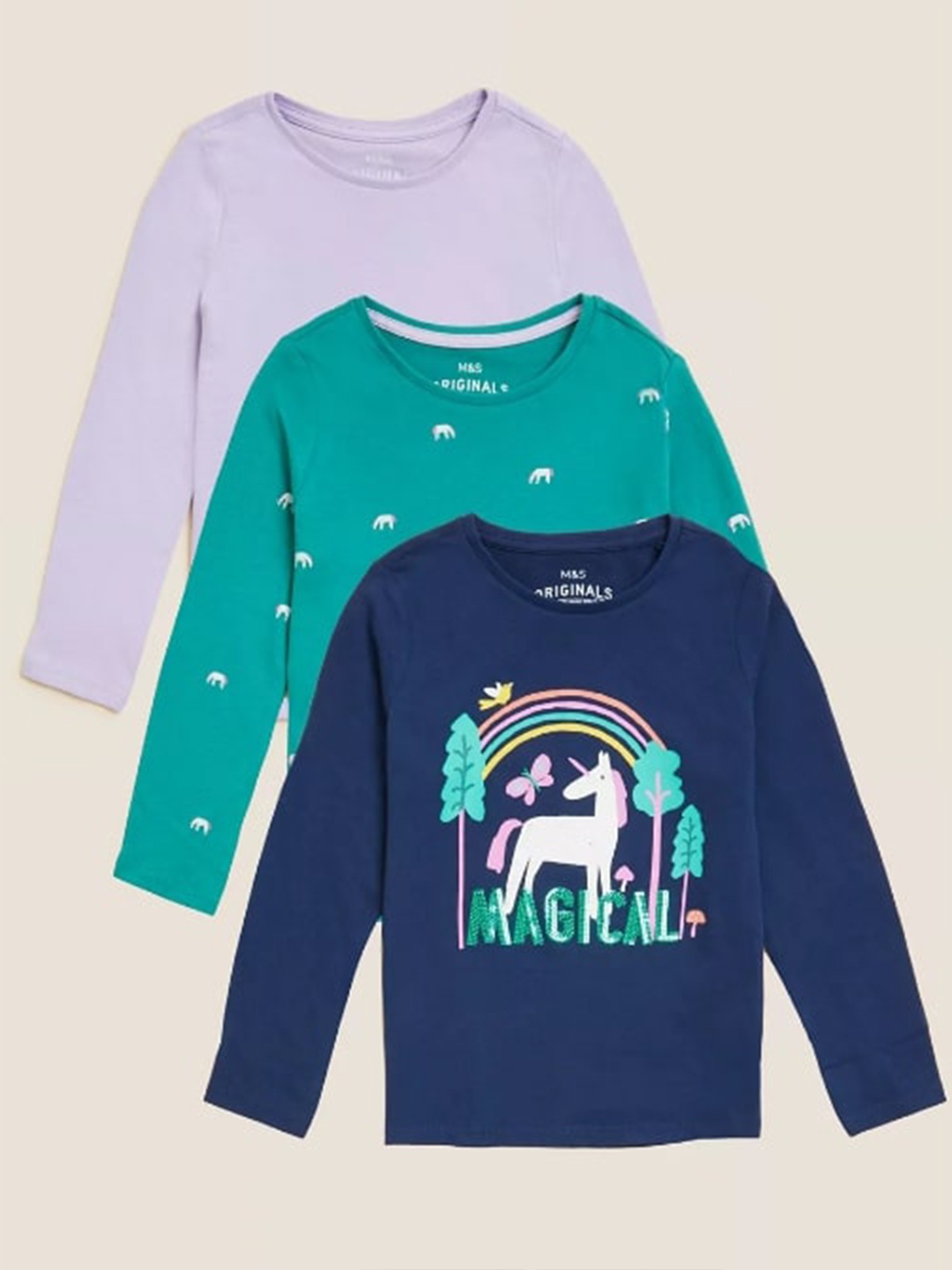 

Marks & Spencer Pack Of 3 Girls Printed Long Sleeves Top, Blue