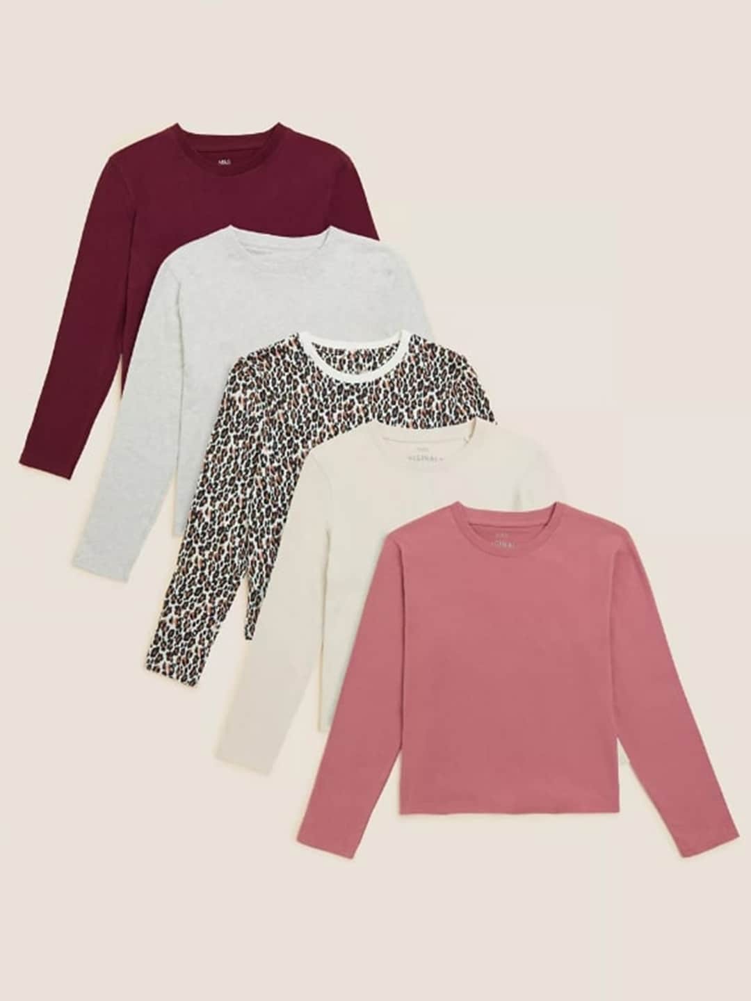 

Marks & Spencer Pack Of 5 Girls Printed Top, Maroon