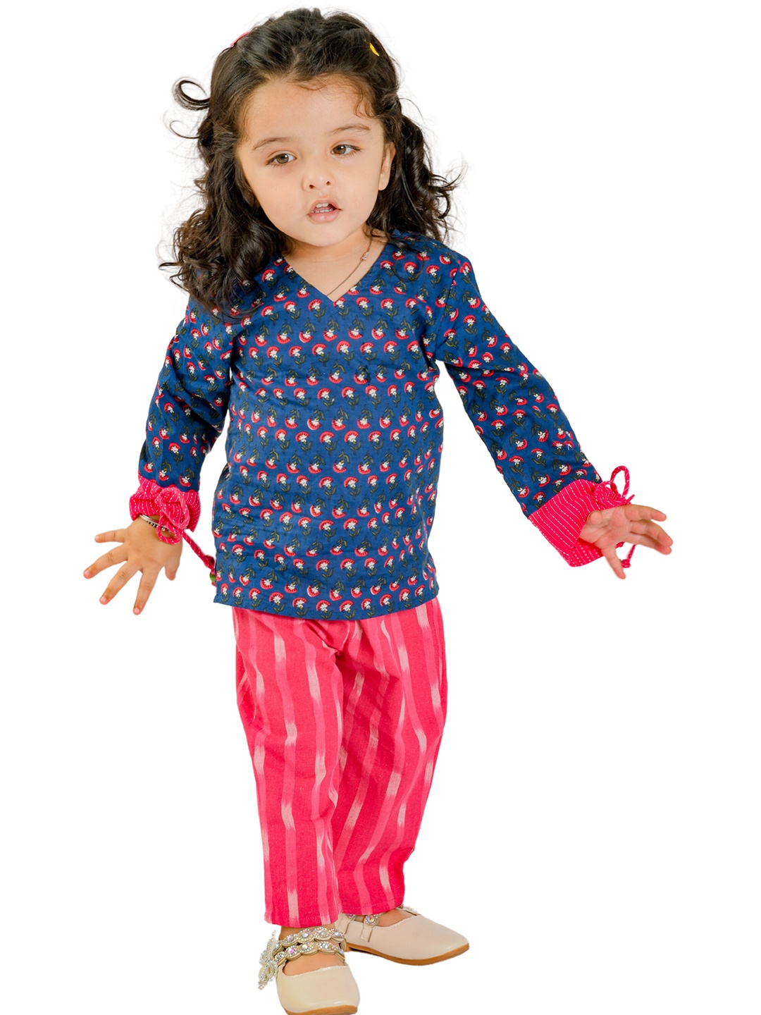 

Tiny Bunnies Girls Printed Pure Cotton Top with Trousers, Pink
