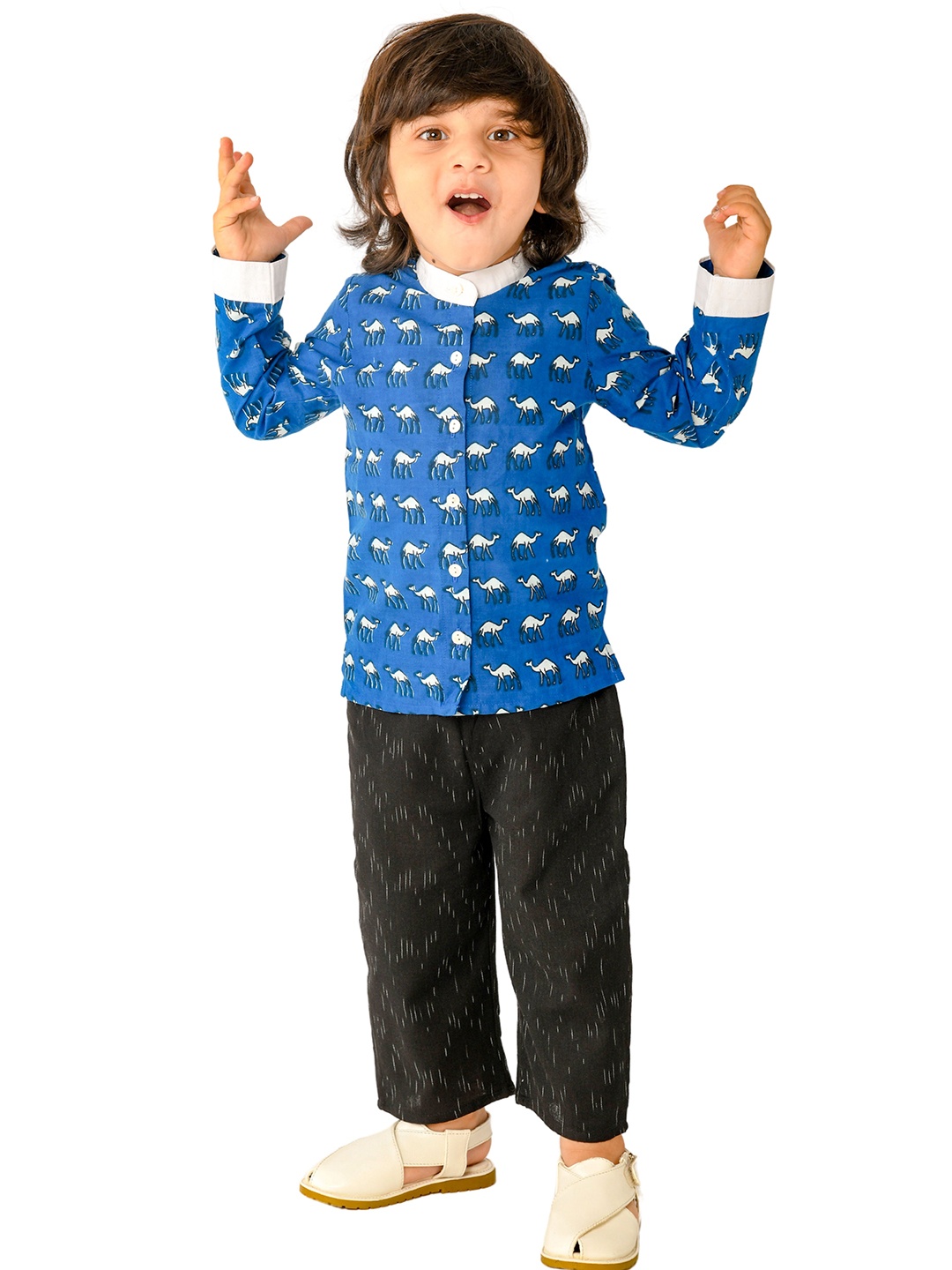 

Tiny Bunnies Boys Printed Pure Cotton Shirt with Trousers, Blue