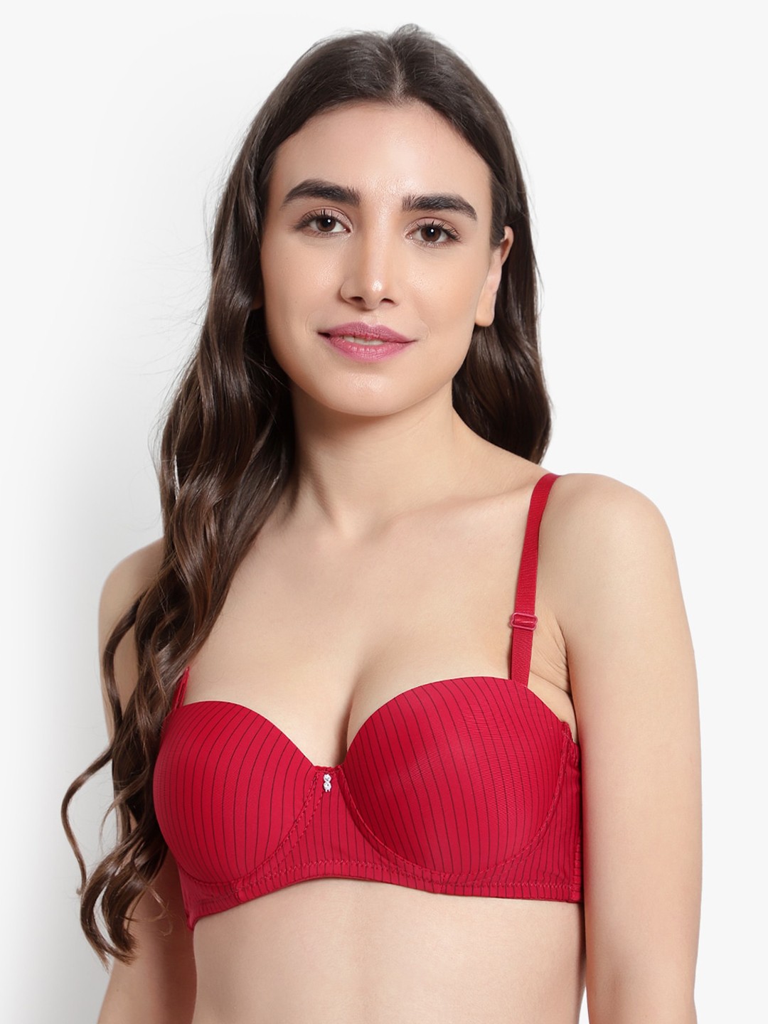 

BRACHY Striped Underwired Lightly Padded Balconette Bra, Red