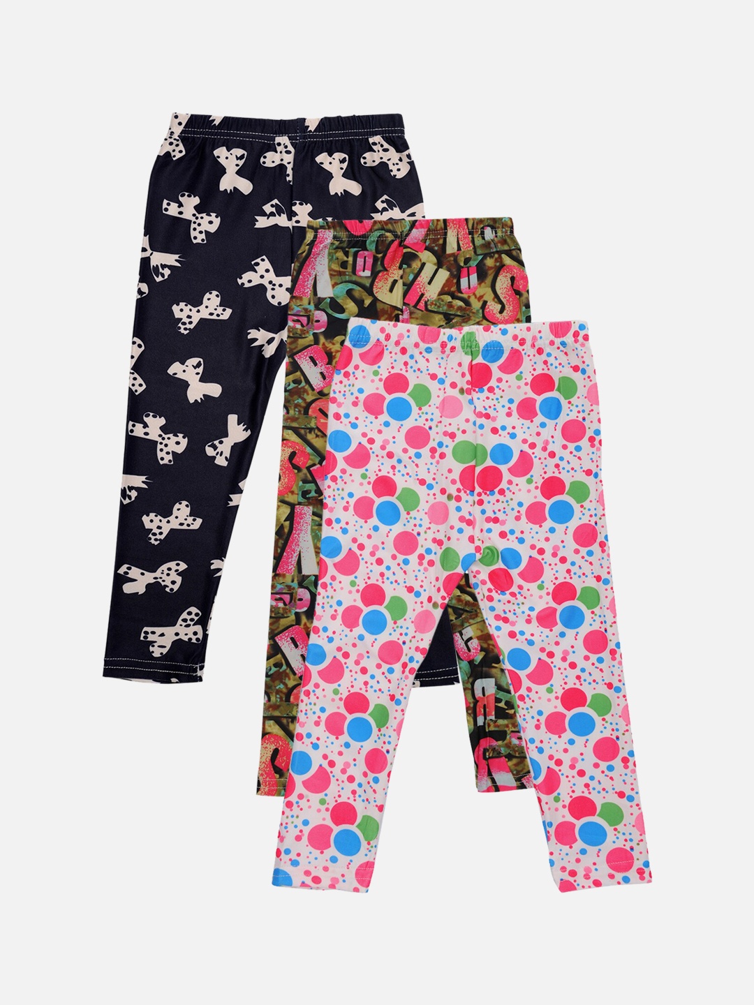 

TINY HUG Girls Pack Of 3 Printed Cotton Leggings, Assorted