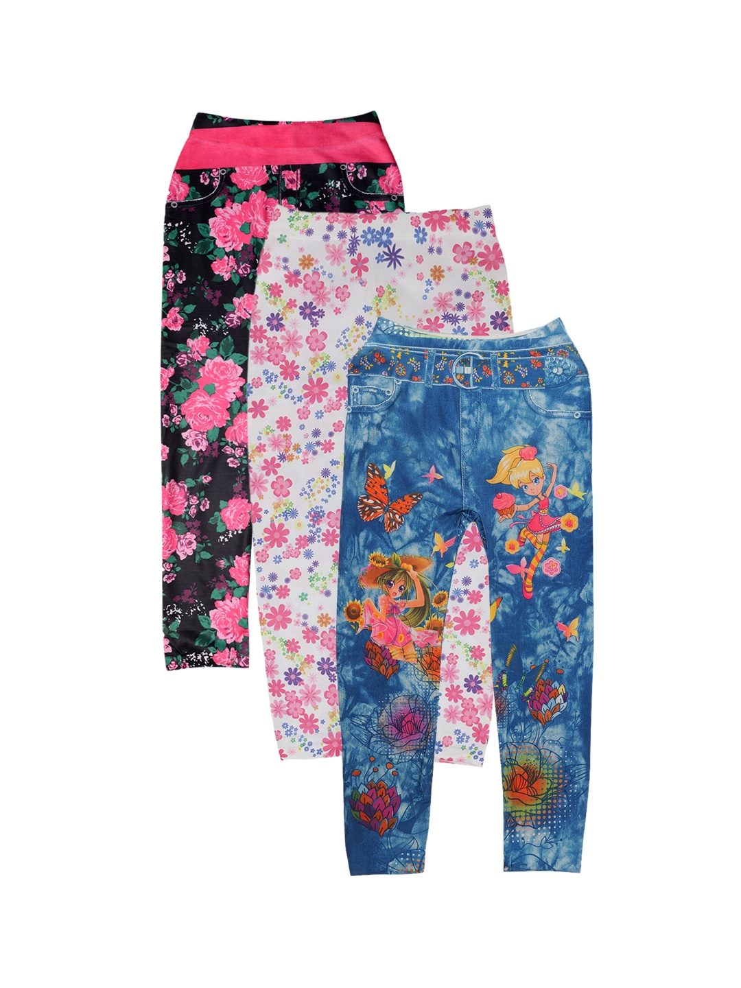 

TINY HUG Girls Pack Of 3 Printed Cotton Leggings, Assorted