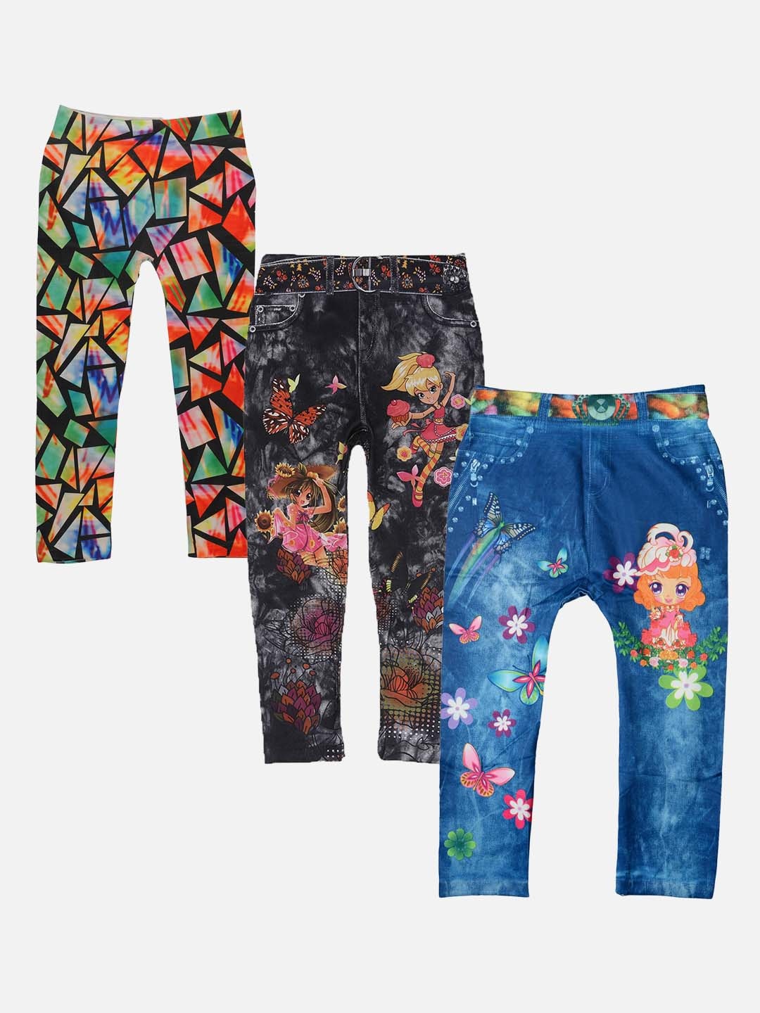 

TINY HUG Pack Of 3 Girls Printed Leggings, Black