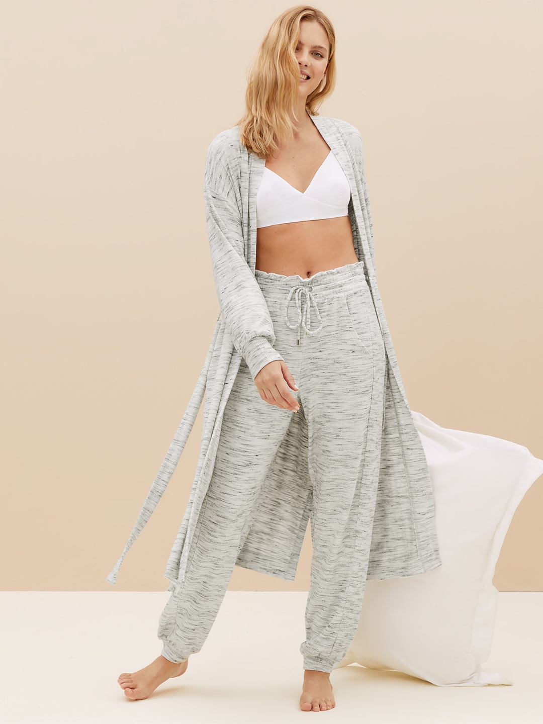 

Marks & Spencer Knitted V-Neck Wrap Robe, Grey