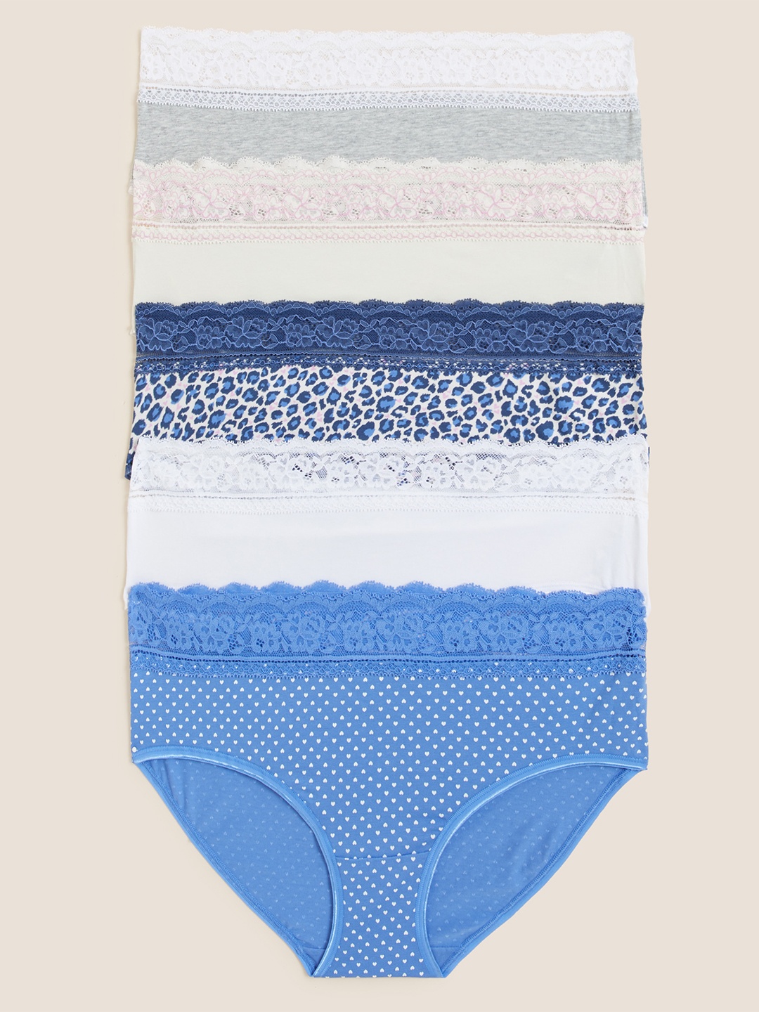 

Marks & Spencer Women Pack of 5 Printed Lace Basic Briefs, Blue