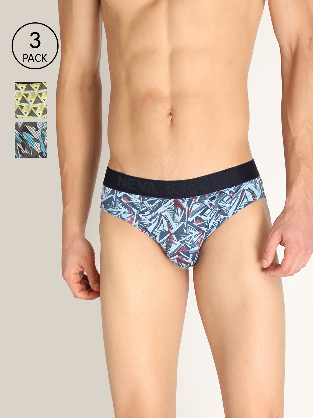 

NEVA Men Pack Of 3 Printed Deo-Soft Basic Briefs, Blue