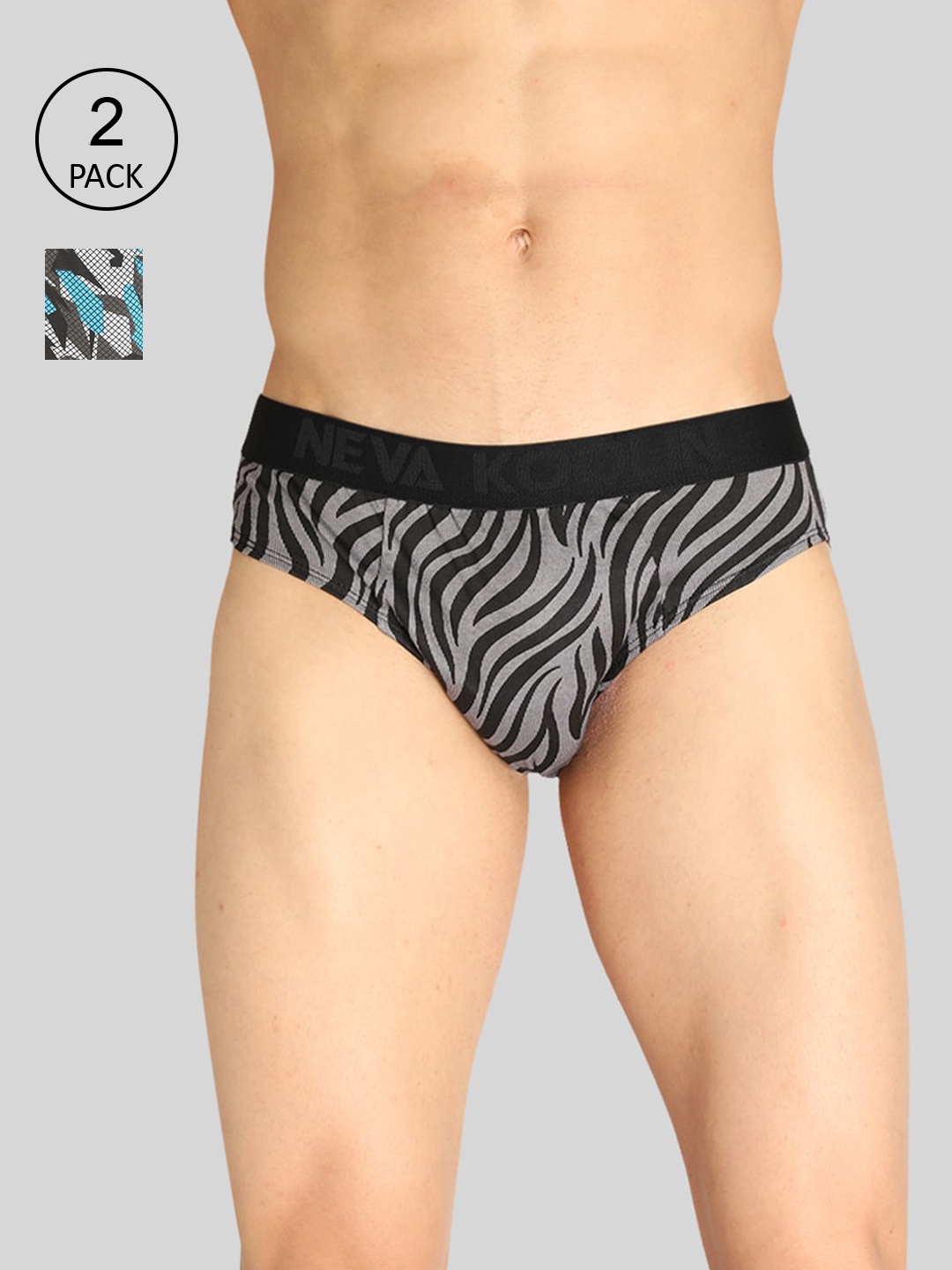 

NEVA Men Pack Of 2 Printed Basic Briefs, Grey