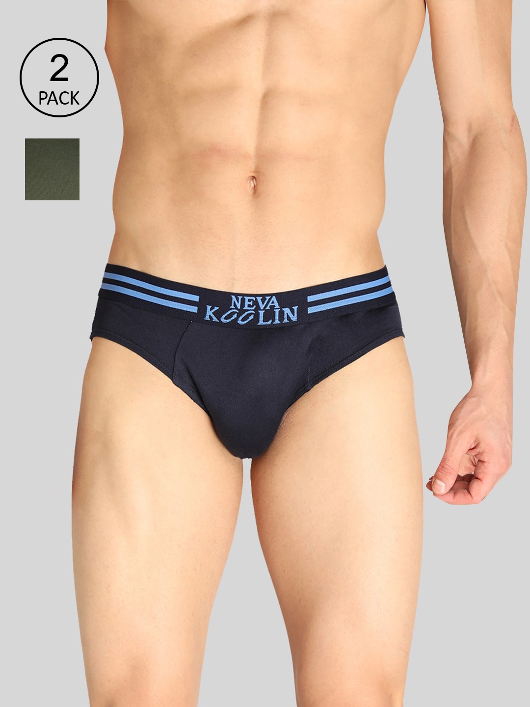 

NEVA Men Set Of 4 Navy & Olive Solid V-Shape Anti-Microbial Brief KL220, Blue