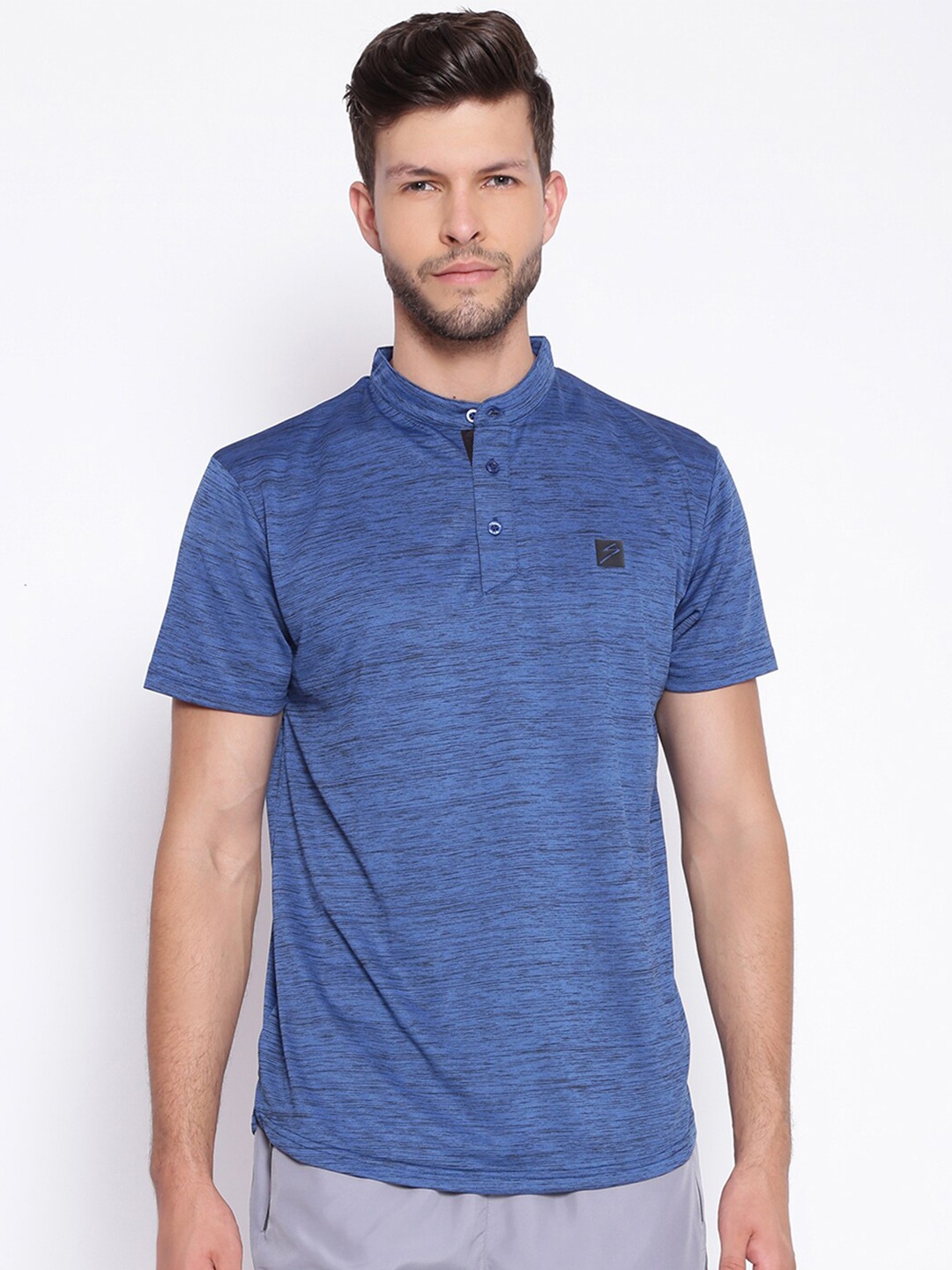 

UNPAR Men Blue Mandarin Collar T-shirt