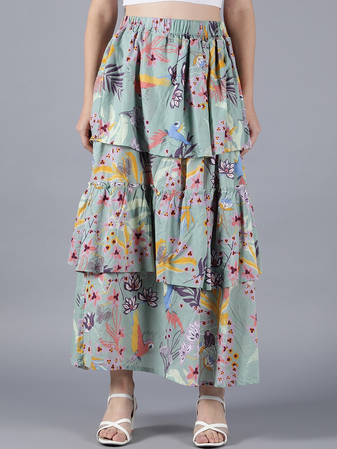 

Cot'N Soft Women Multicolored Floral Printed Maxi Tiered Skirt, Multi