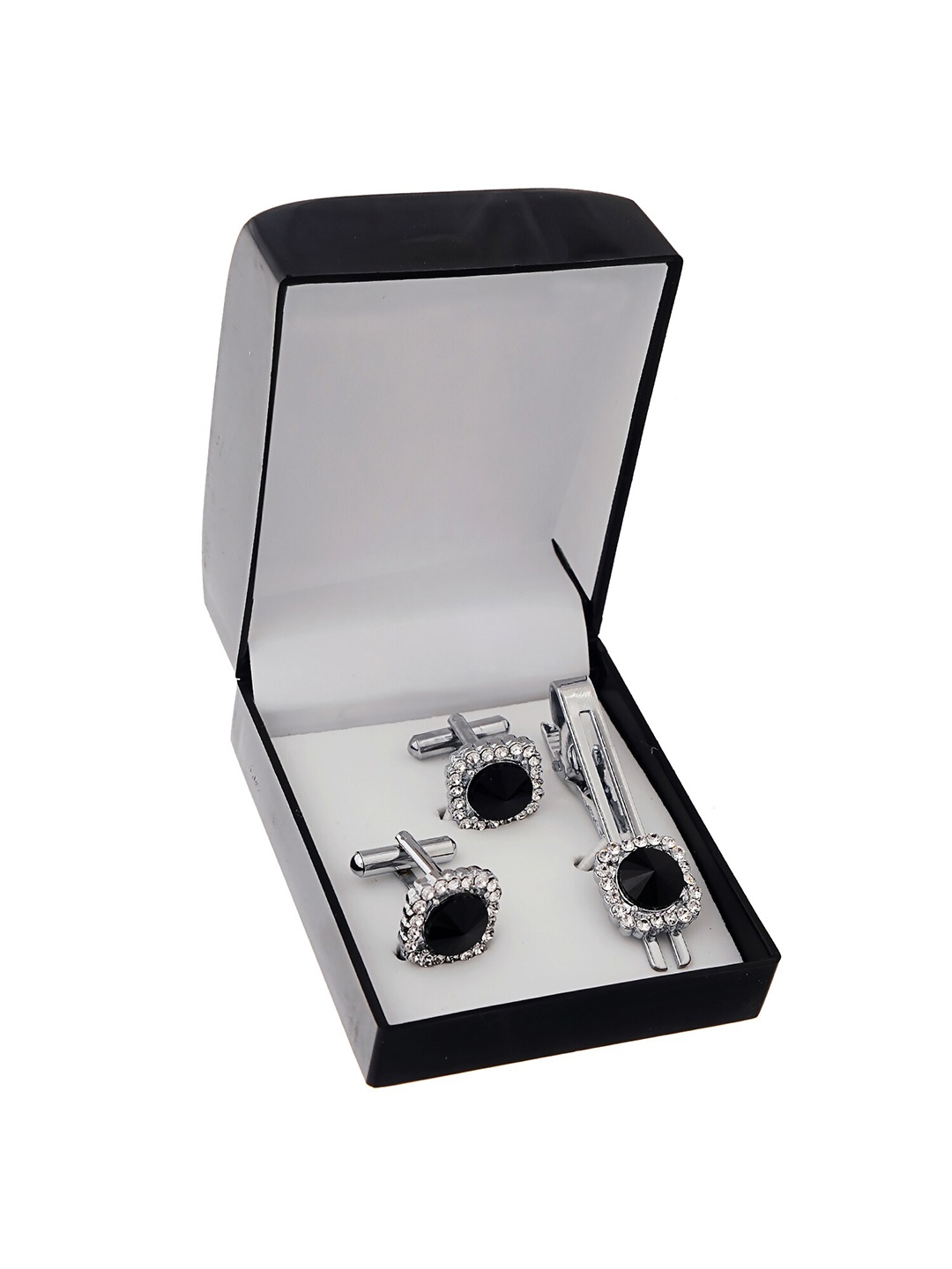 

LUCKY JEWELLERY Silver Plated Cufflink, Black