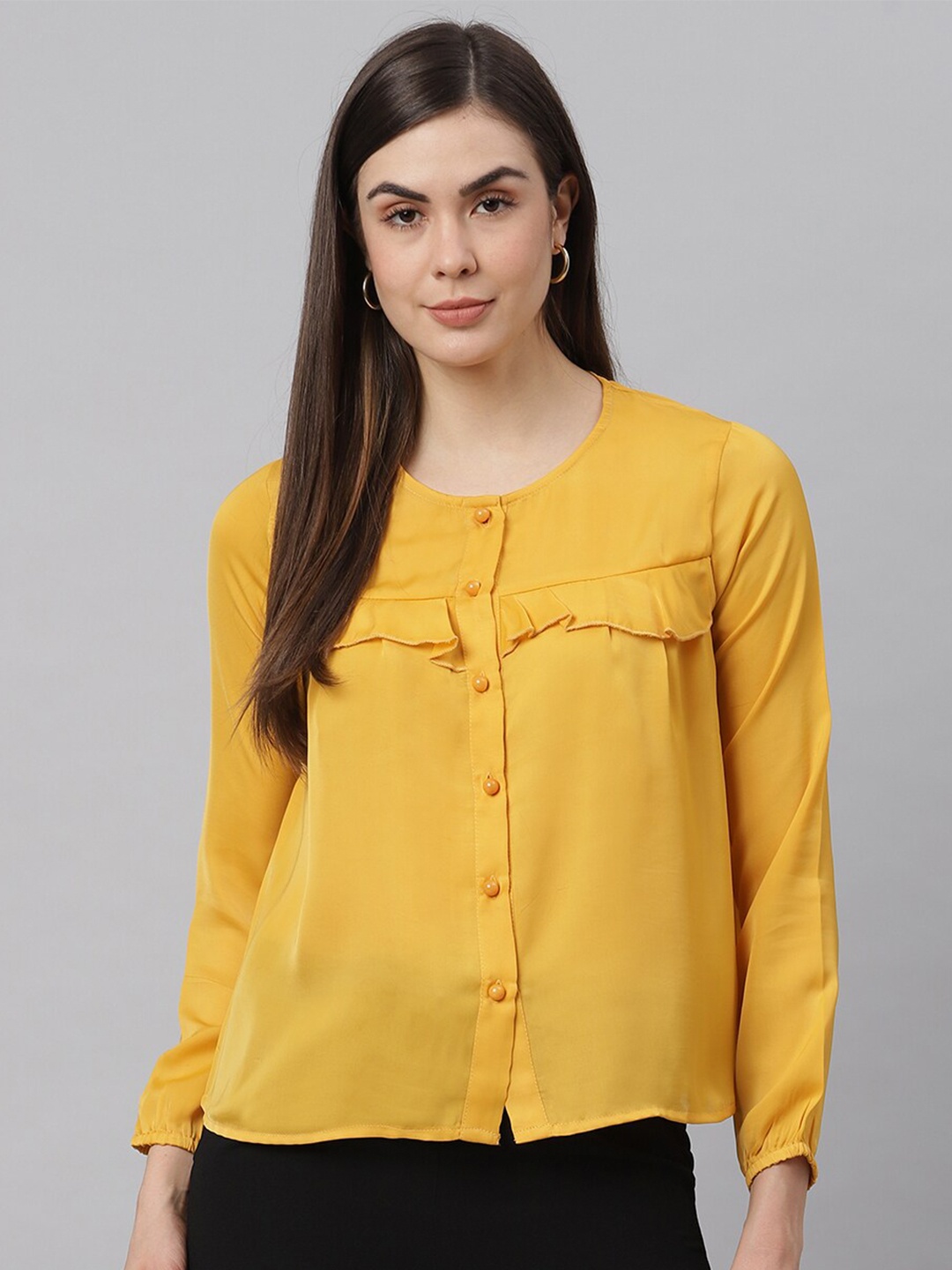 

JUNE & HARRY Women Yellow Ruffles Satin Top