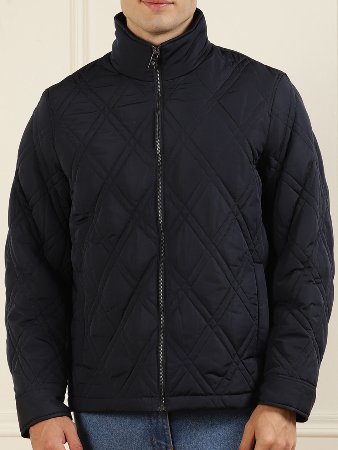 

Ted Baker Men Navy Blue Longline Quilted Jacket
