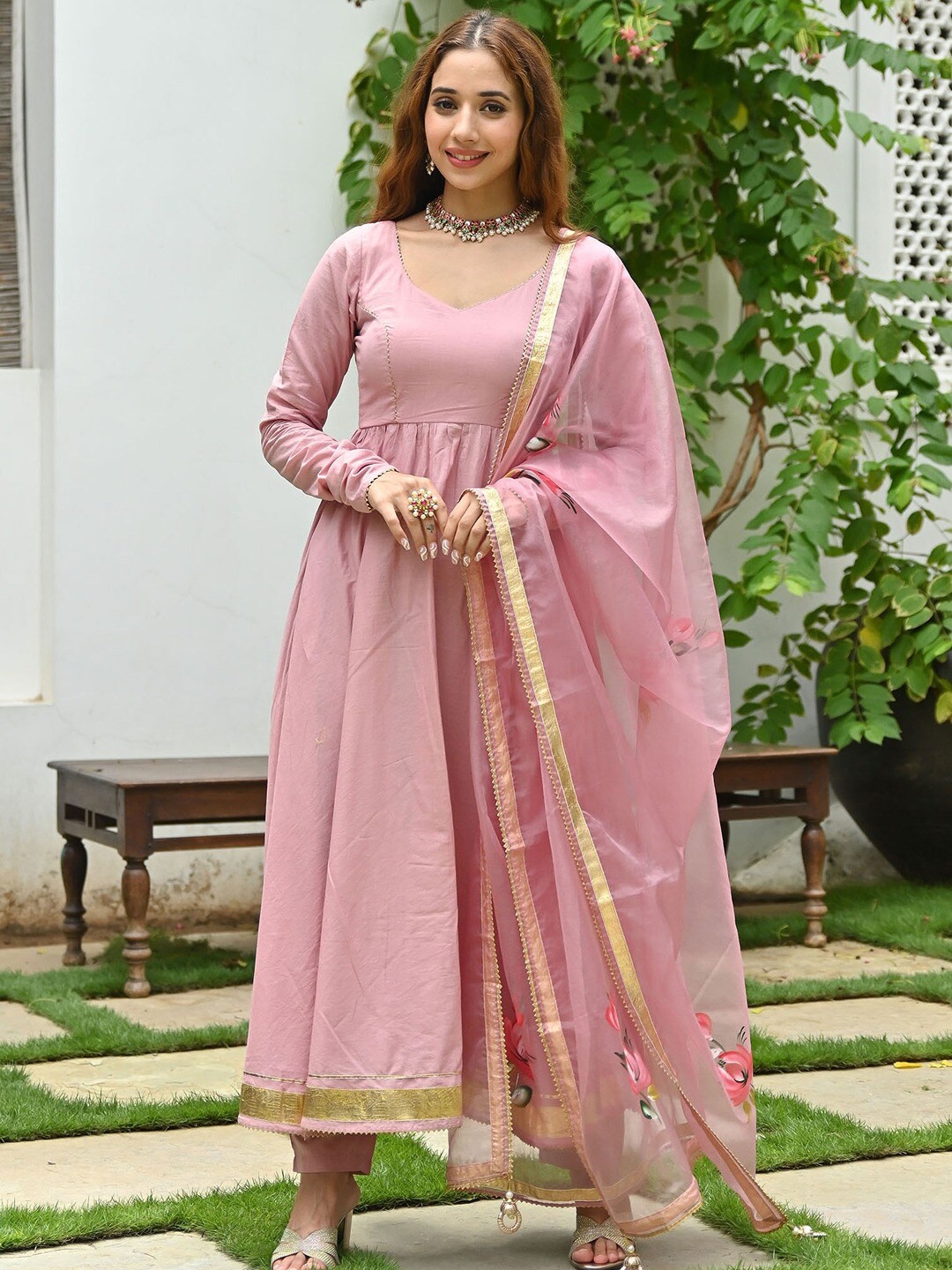 

Lavanya The Label Women Hand Paint Empire Pure Cotton Kurta with Trousers & Dupatta, Pink