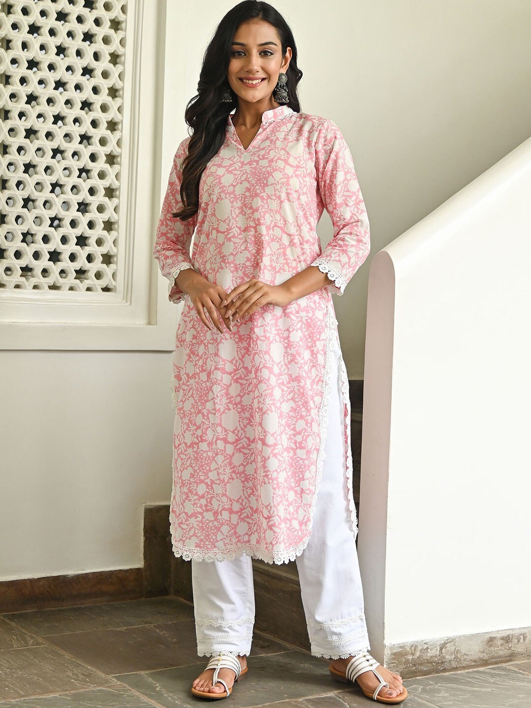 

Lavanya The Label Women Floral Printed Pure Cotton Kurta with Trousers, Pink