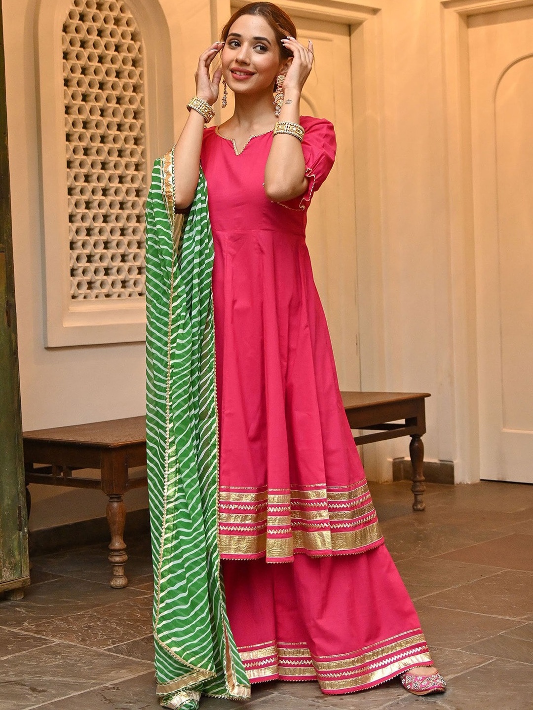 

Lavanya The Label Women Pure Cotton Kurta with Churidar & With Dupatta, Pink