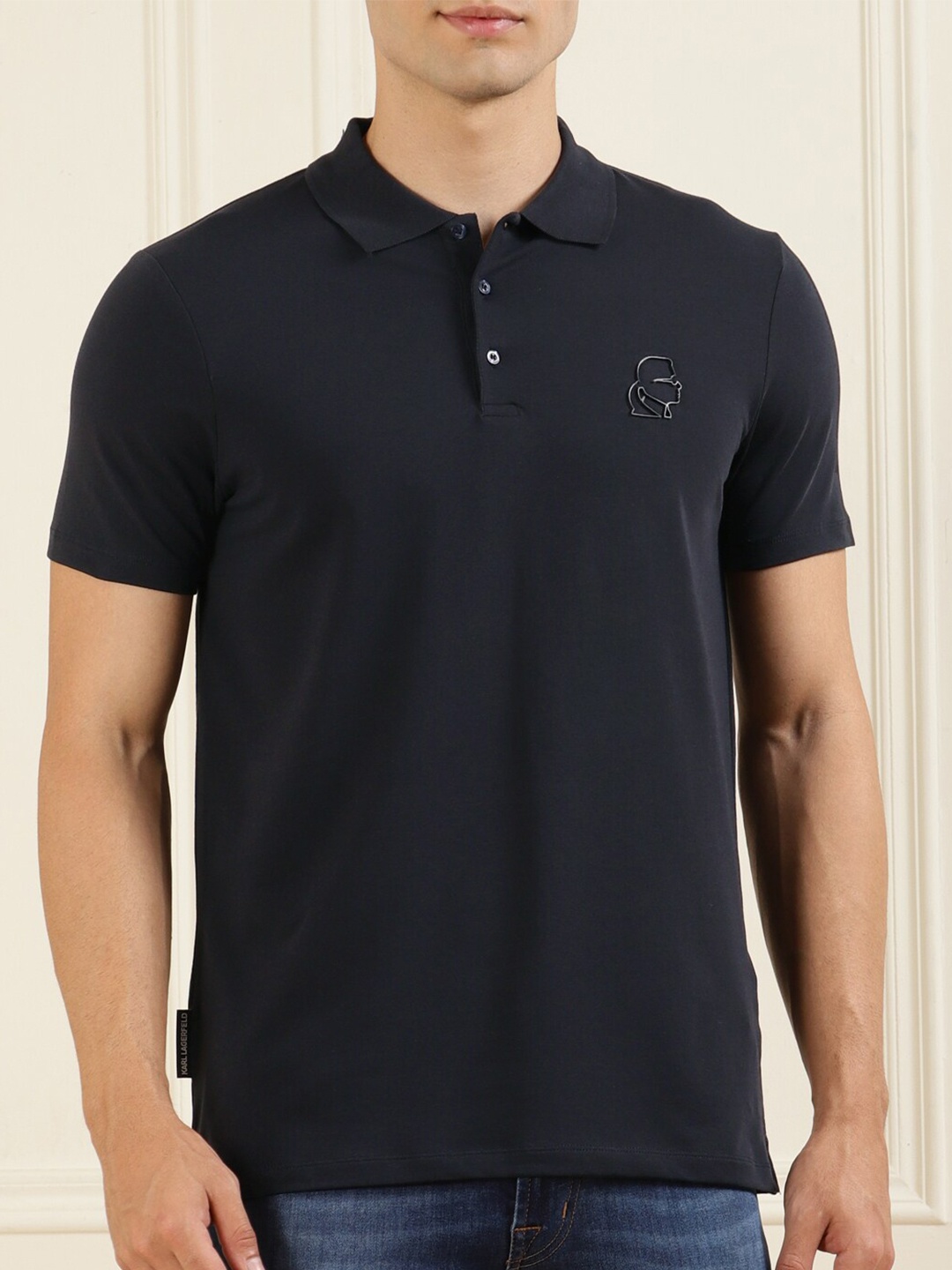 

Karl Lagerfeld Men Navy Blue Polo Collar T-shirt
