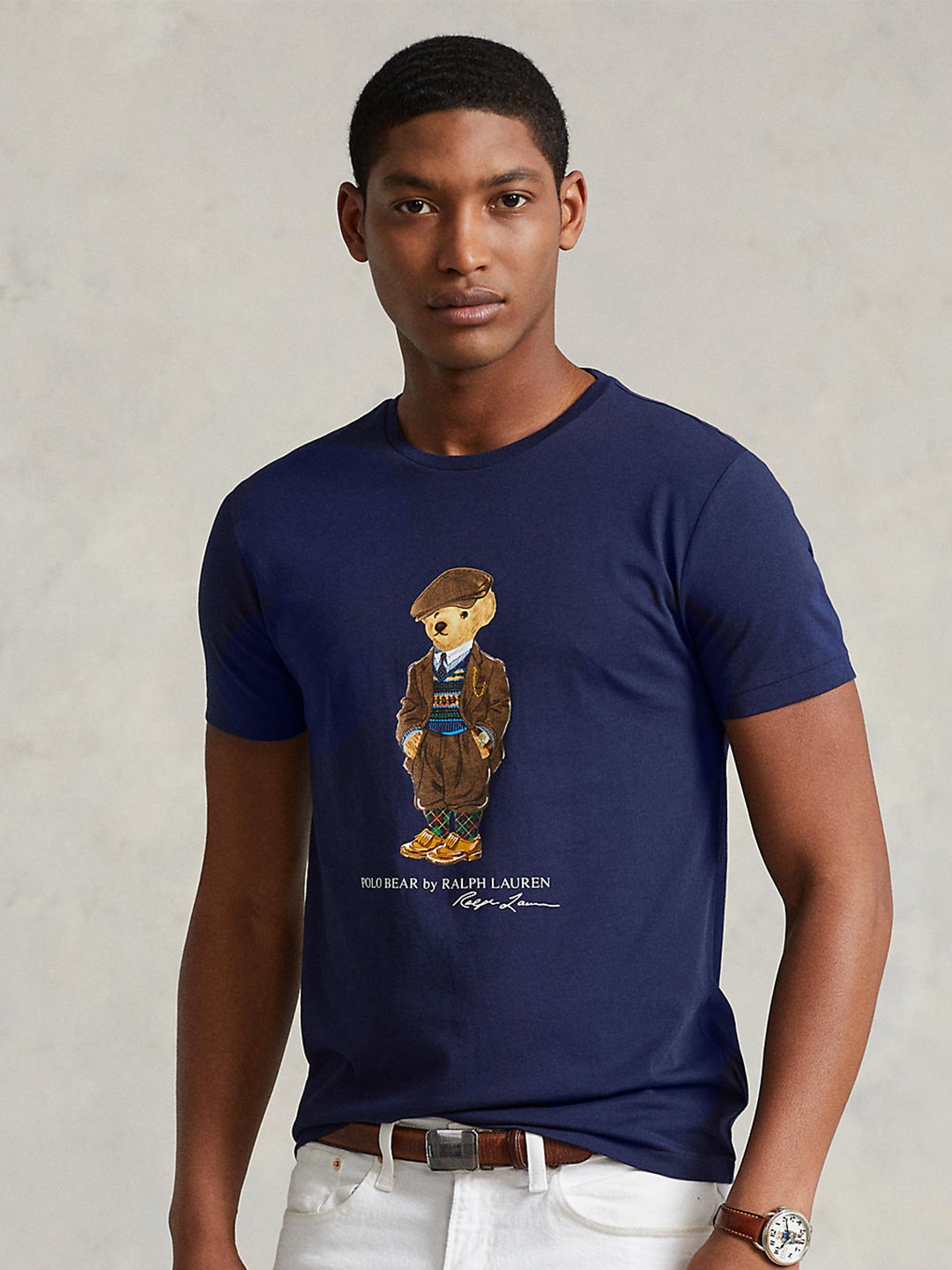 

Polo Ralph Lauren Men Navy Blue Graphic Printed Pure Cotton Tshirt