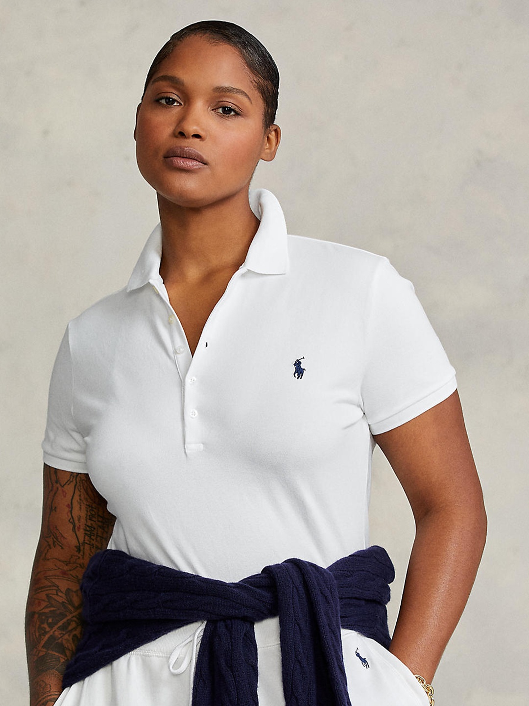 

Polo Ralph Lauren Women White Solid Pure Cotton Slim Fit Stretch Polo Collar Shirt