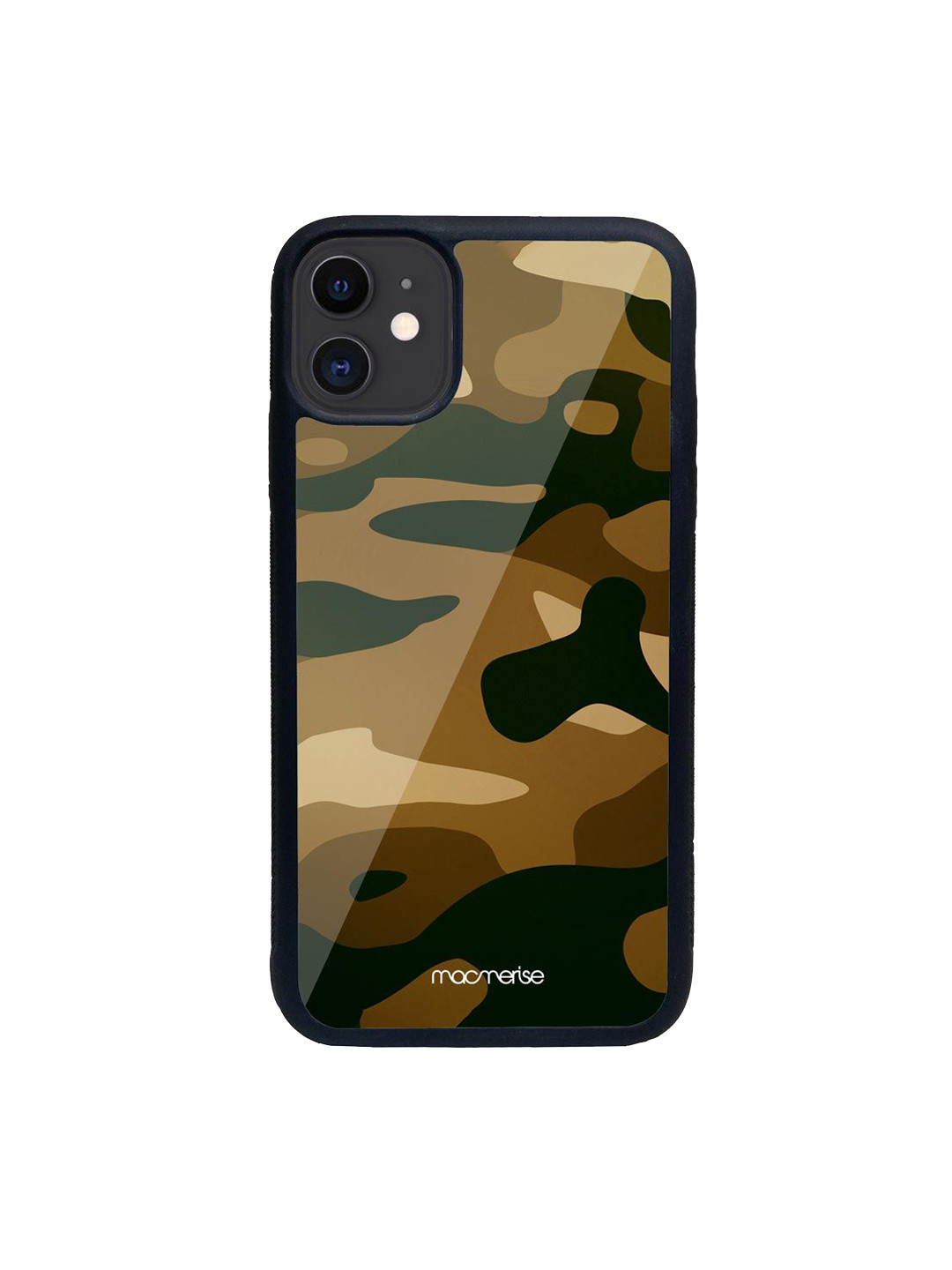 

macmerise Green & Black Printed Camo Field Drab iPhone 11 Glass Phone Back Case, Khaki