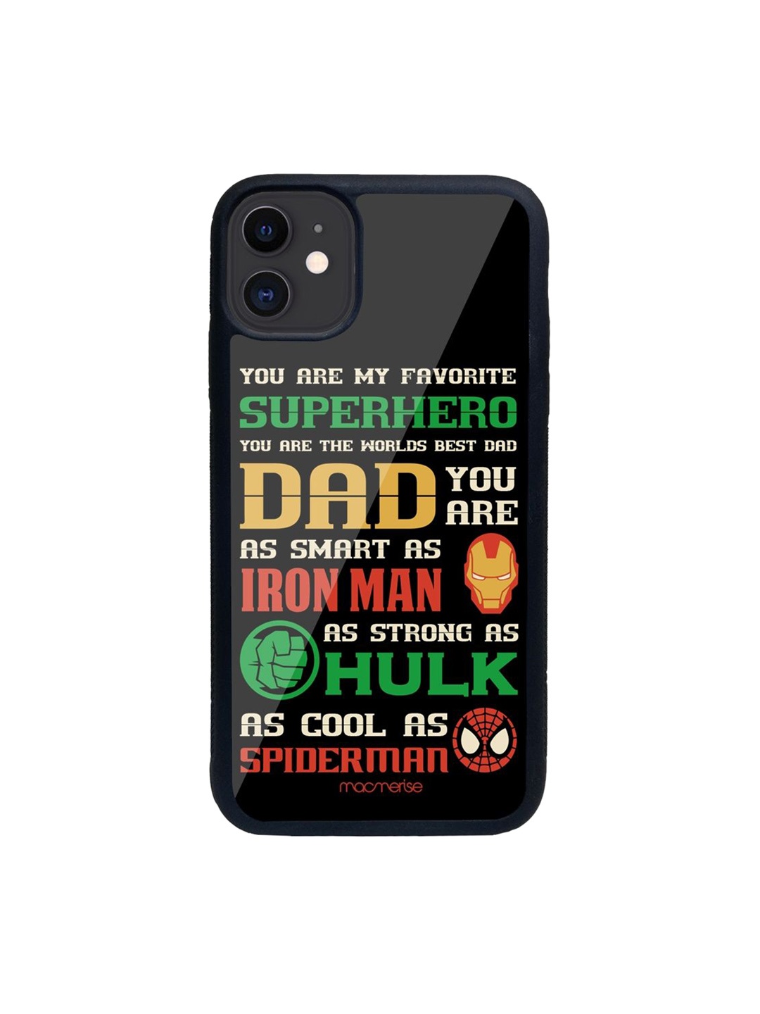 

macmerise Black Superhero Dad iPhone 11 Glass Back Cover