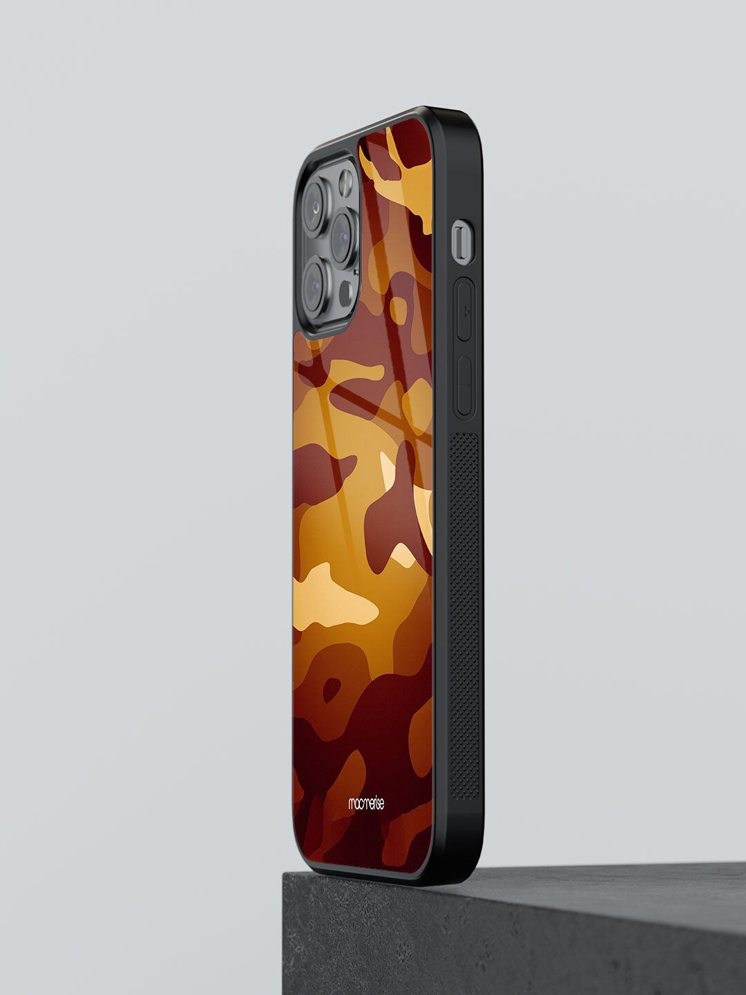 

macmerise Brown Printed Camo Saddle iPhone 12 Pro Max Glass Phone Back Case