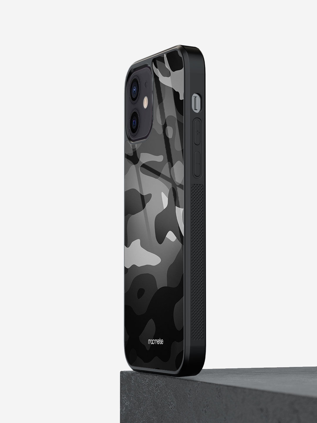 

macmerise Grey Printed Camo iPhone 12 Mini Glass Phone Back Case