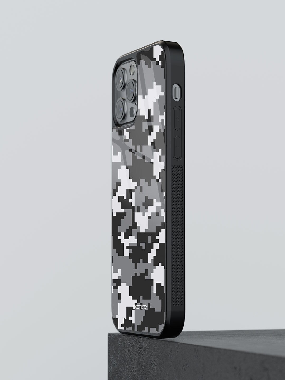 

macmerise Grey Printed Camo Pixel iPhone 13 Pro Glass Phone Back Case