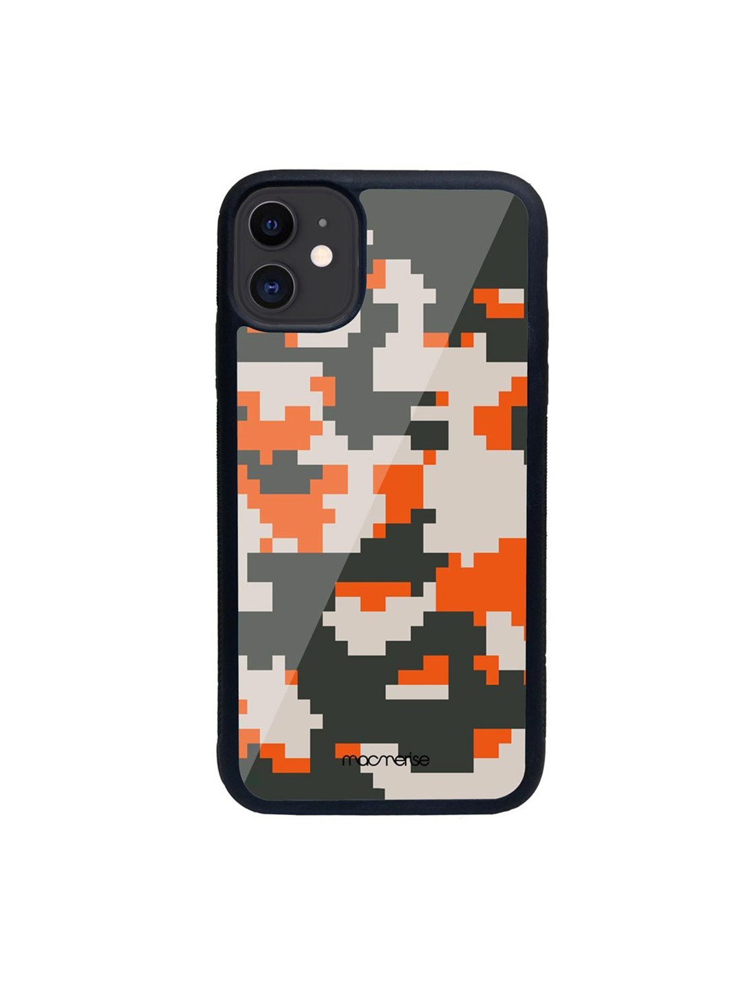 

macmerise Black & Orange Printed Camo Pixel Flame Glass iPhone 11 Back Case