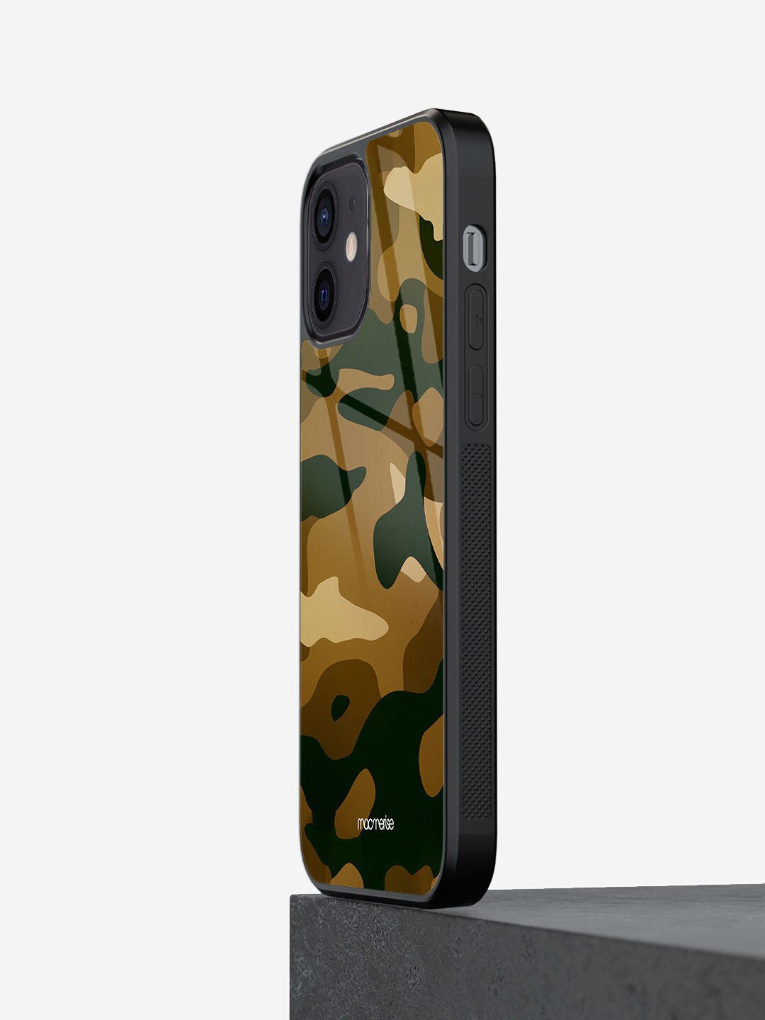 

Macmerise Brown Printed Camo Field Drab iPhone 12 Glass Phone Back Case