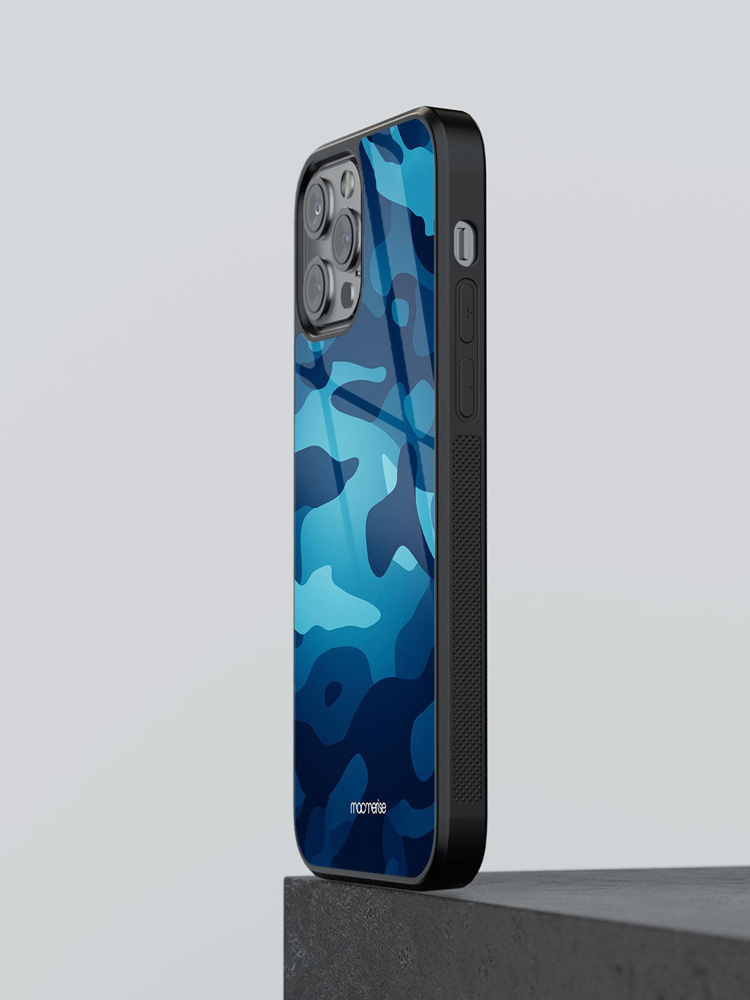 

macmerise Blue Printed Camo iPhone 12 Pro Max Glass Phone Back Case