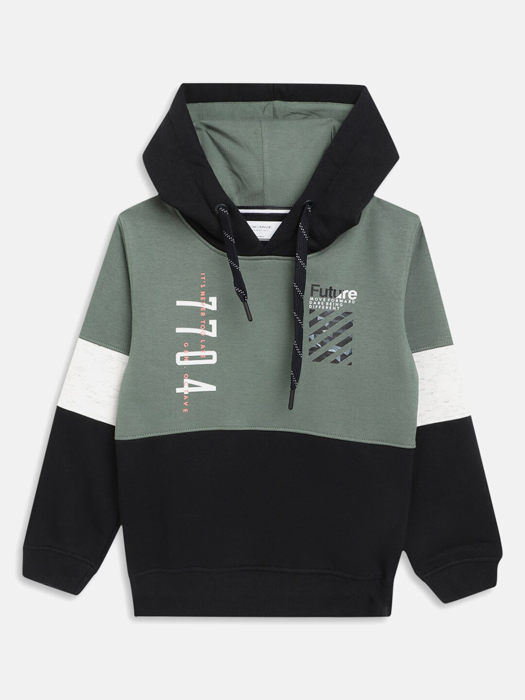 

Octave Boys Olive Green Colourblocked Hooded Sweatshirt