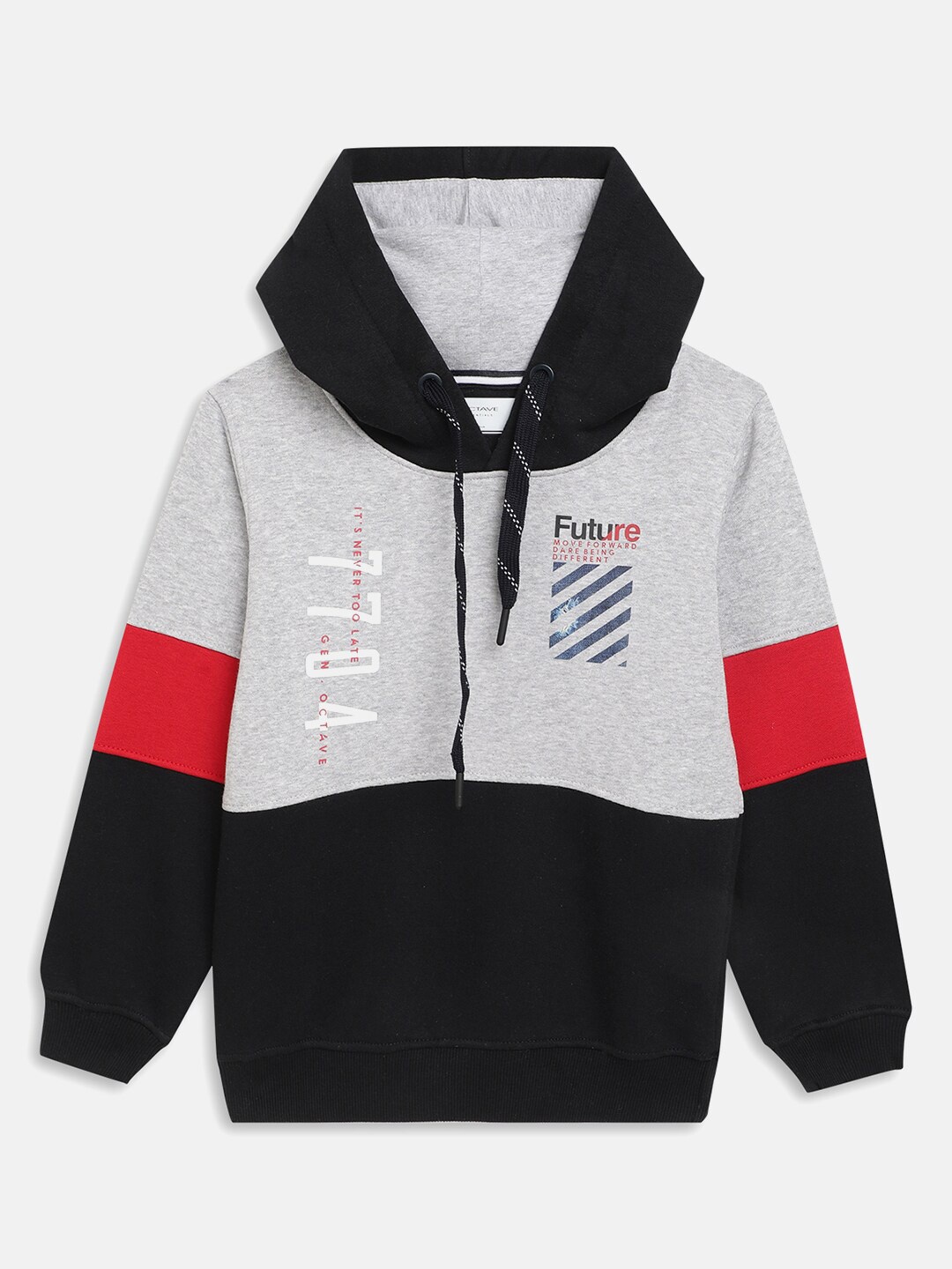 

Octave Boys Grey Melange Colourblocked Hooded Sweatshirt