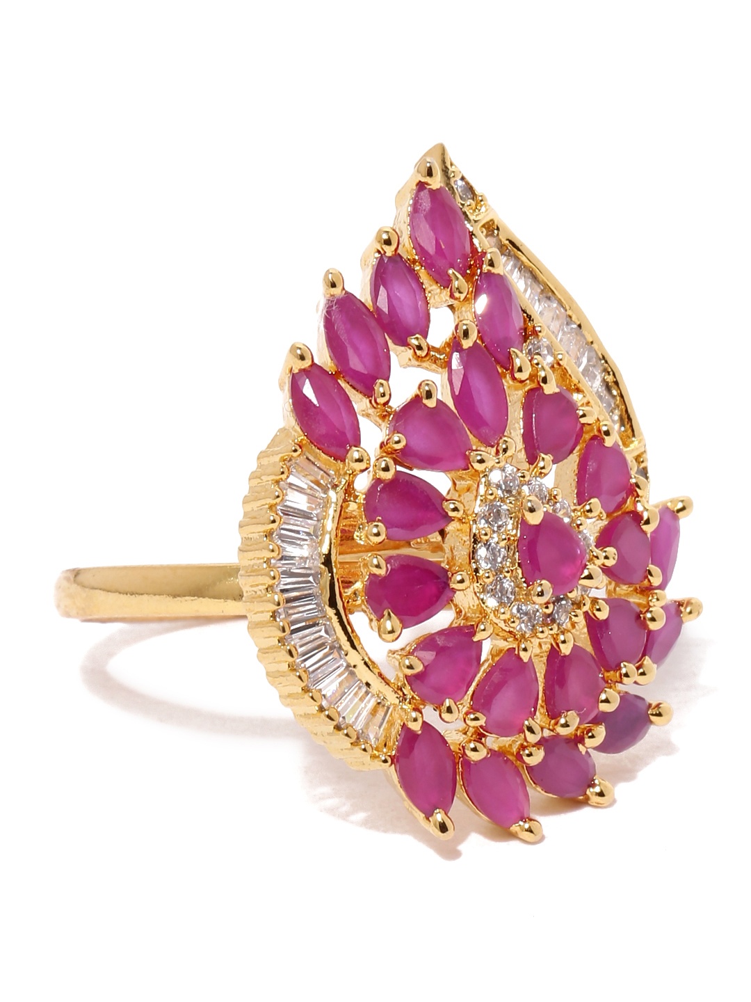 

Rubans Gold-Toned & Pink CZ Stone-Studded Cocktail Ring