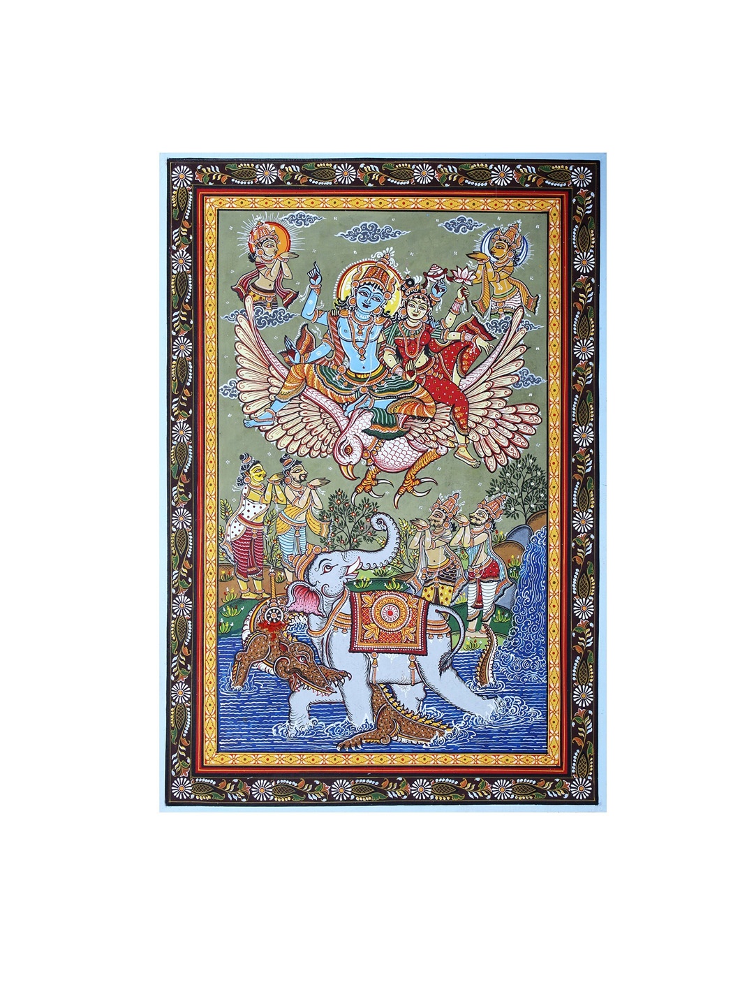 

Exotic India Blue & White Gajendra Moksha Wall Art