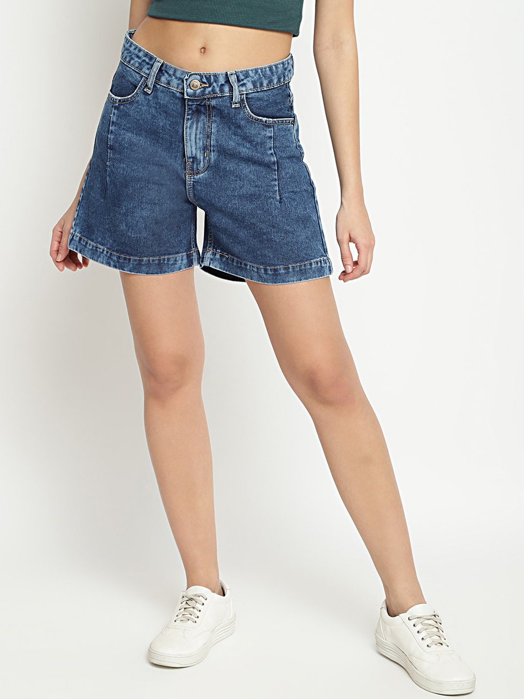 

Belliskey Women Solid Washed Denim Shorts, Blue