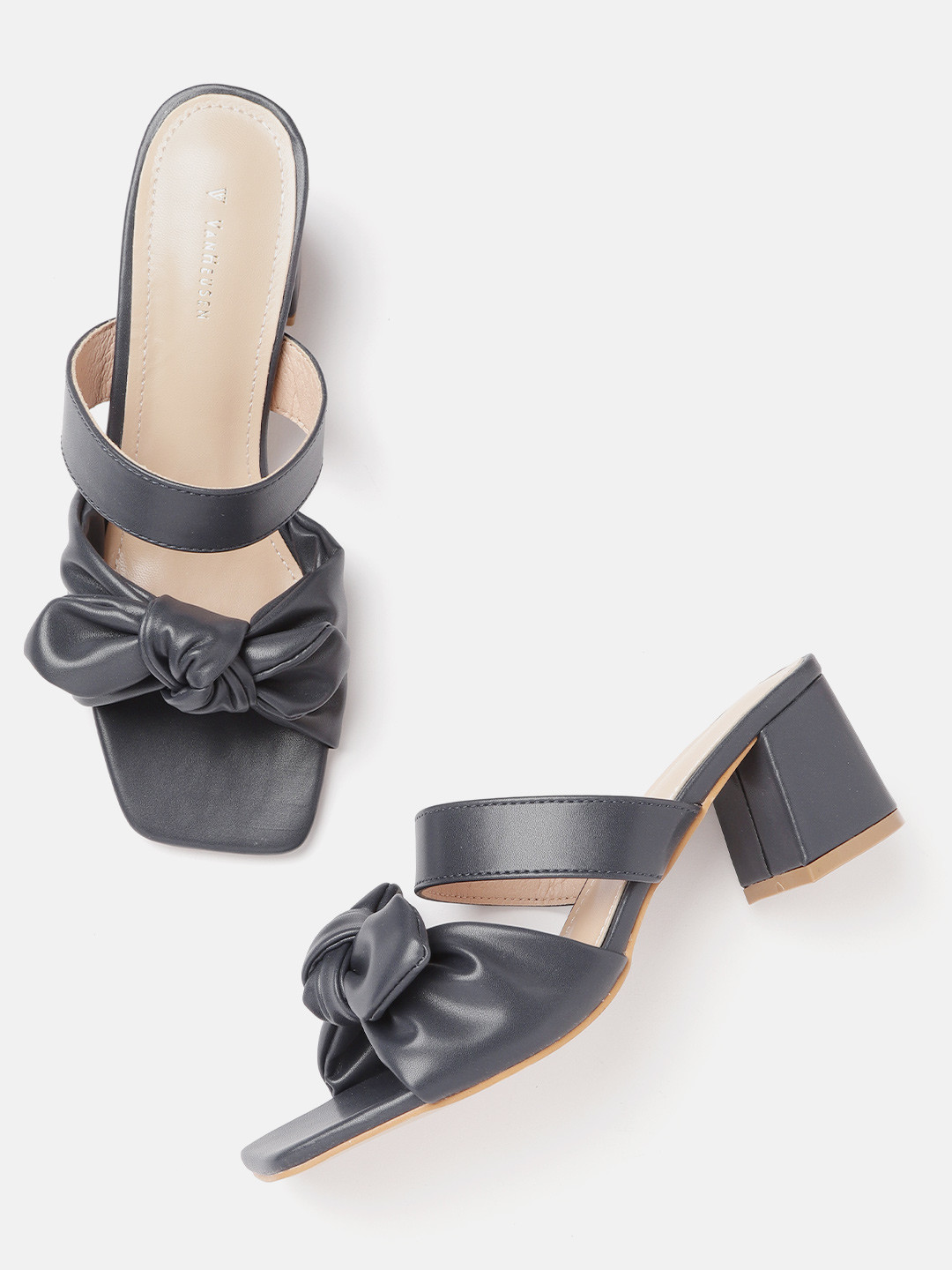 

Van Heusen Woman Navy Blue Solid Block Heels with Bow Detail