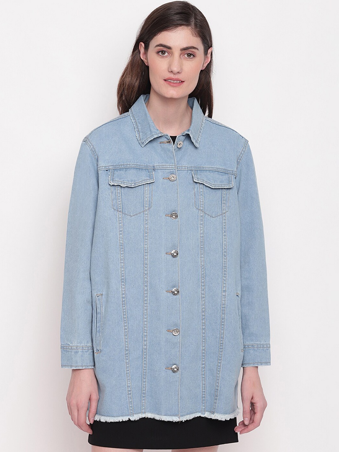 

Belliskey Women Blue Washed Longline Denim Jacket