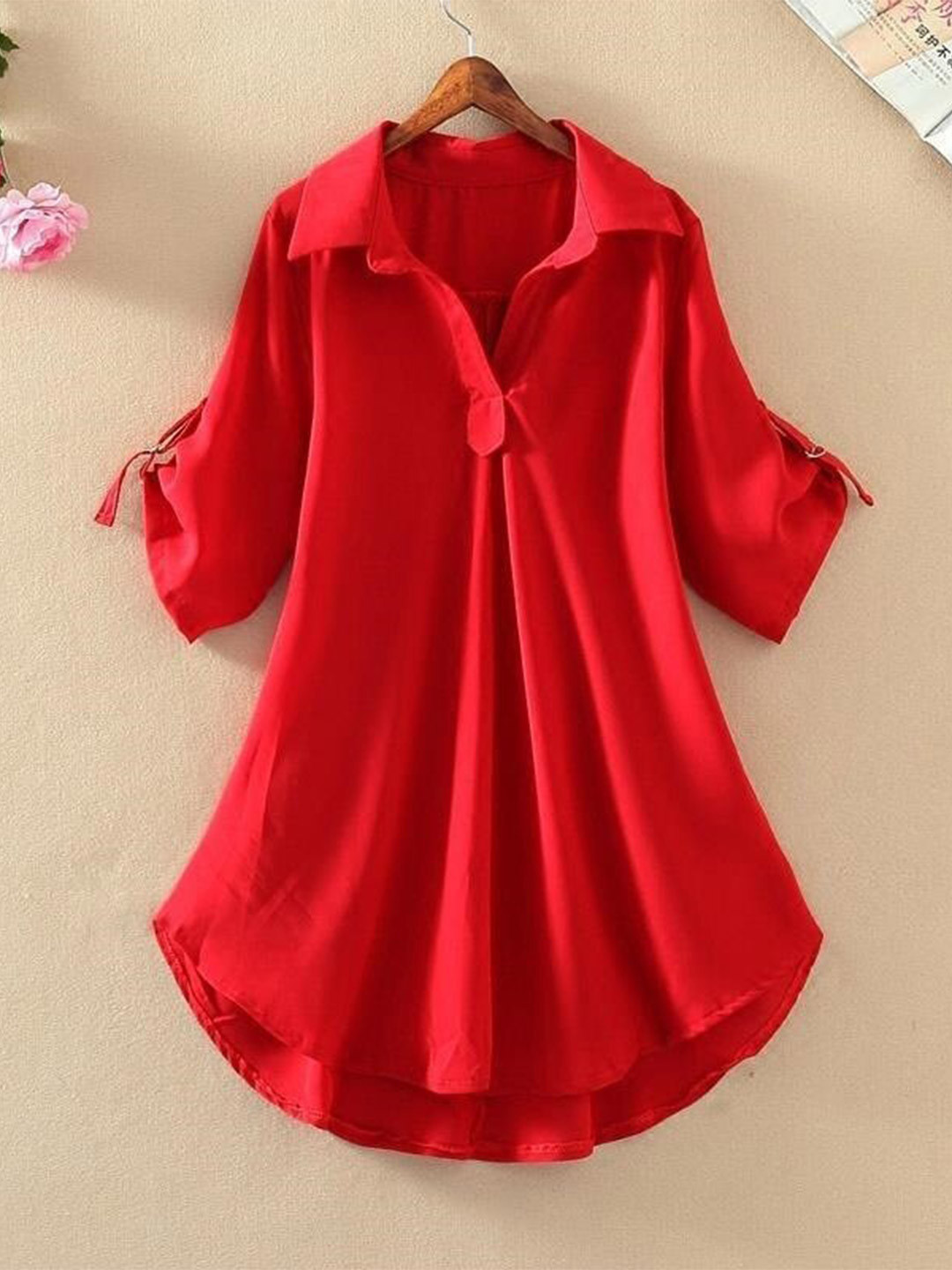 

La Aimee Women Red Shirt Collar Top