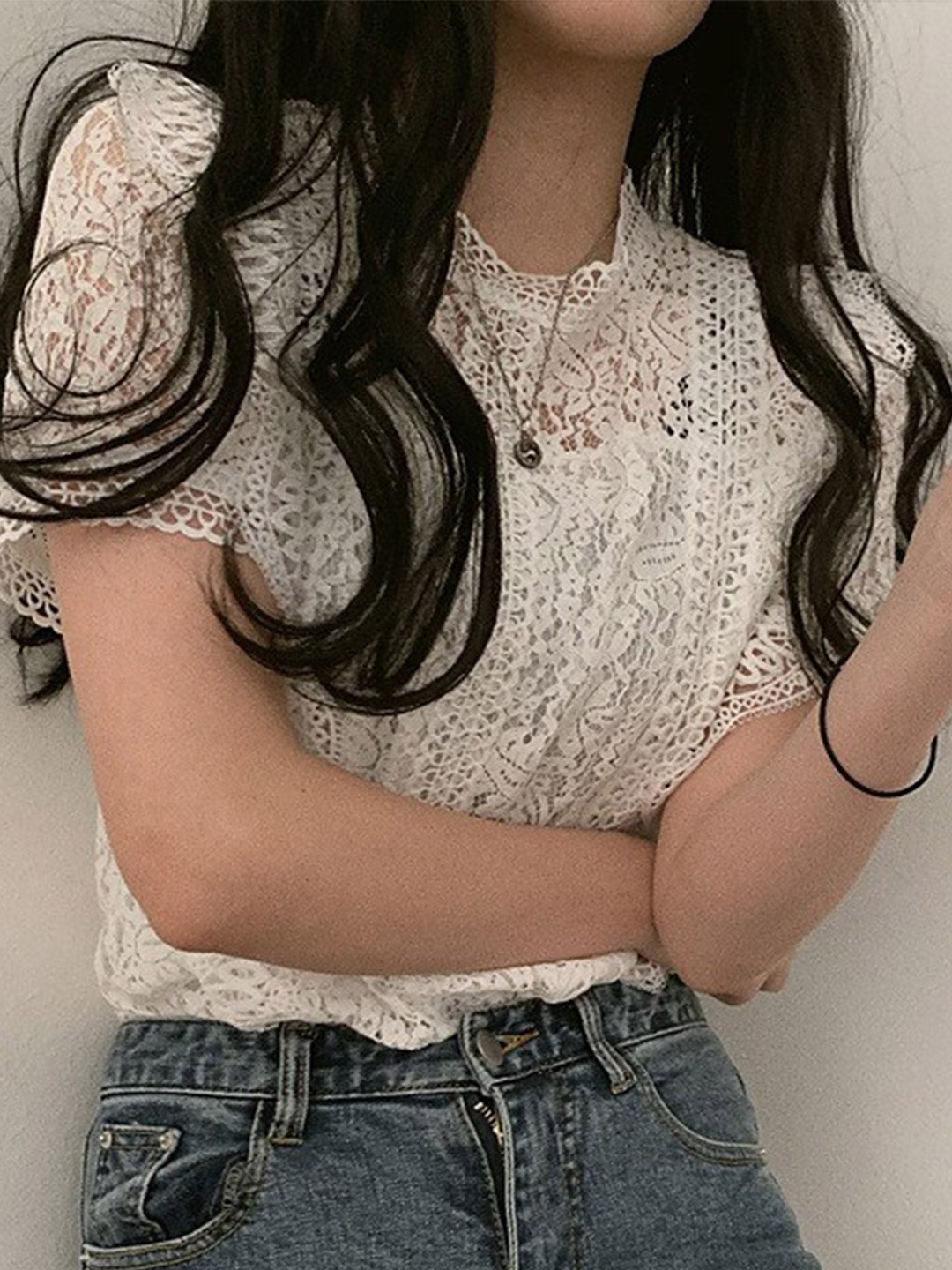

La Aimee Women White Lace Top