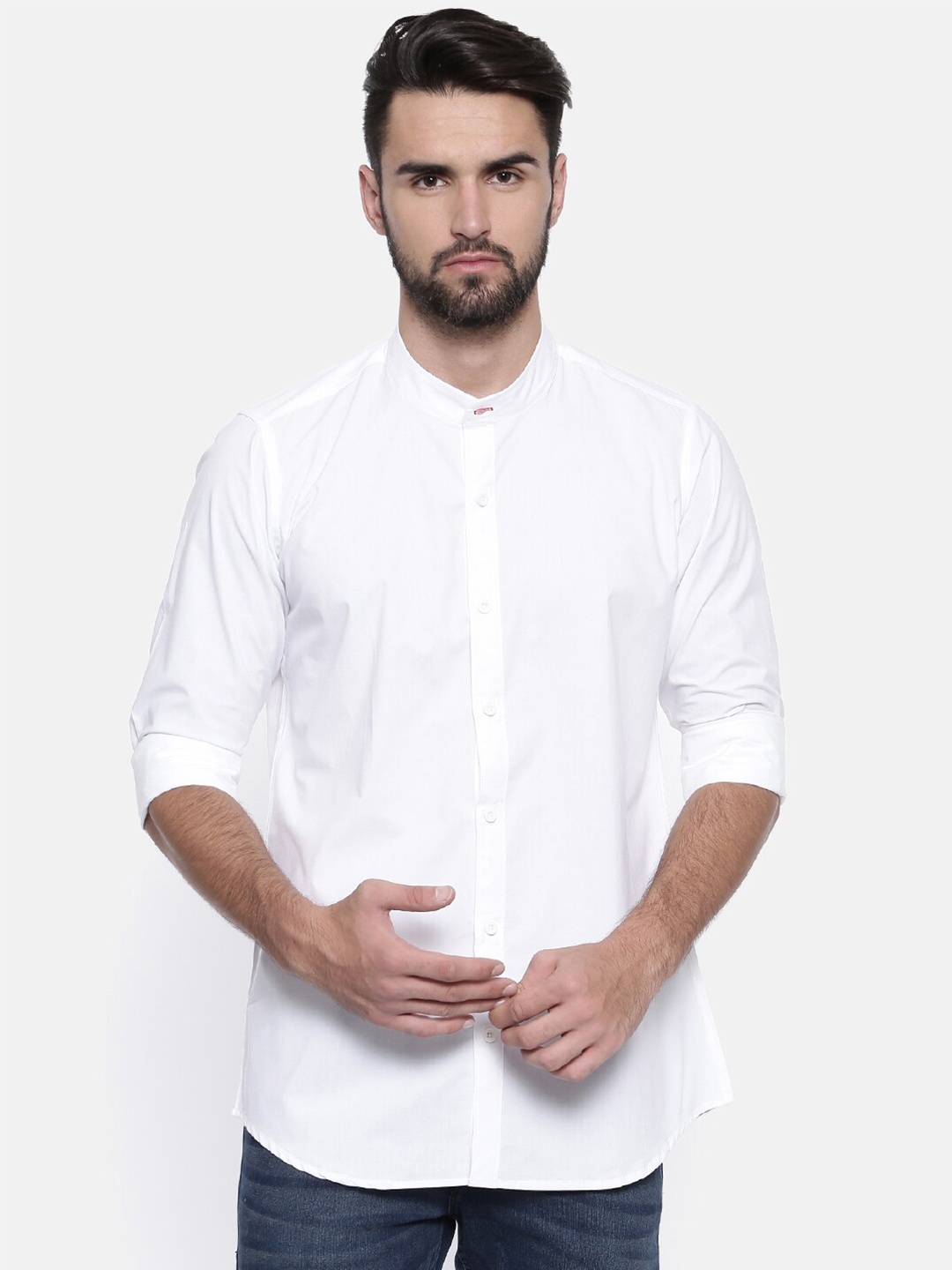 

Cross Court Men White Slim Fit Casual Cotton Shirt