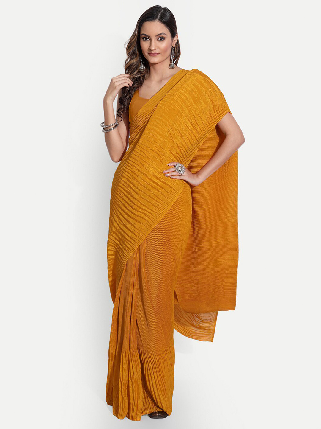 

TORONFRAS Orange Art Silk Saree