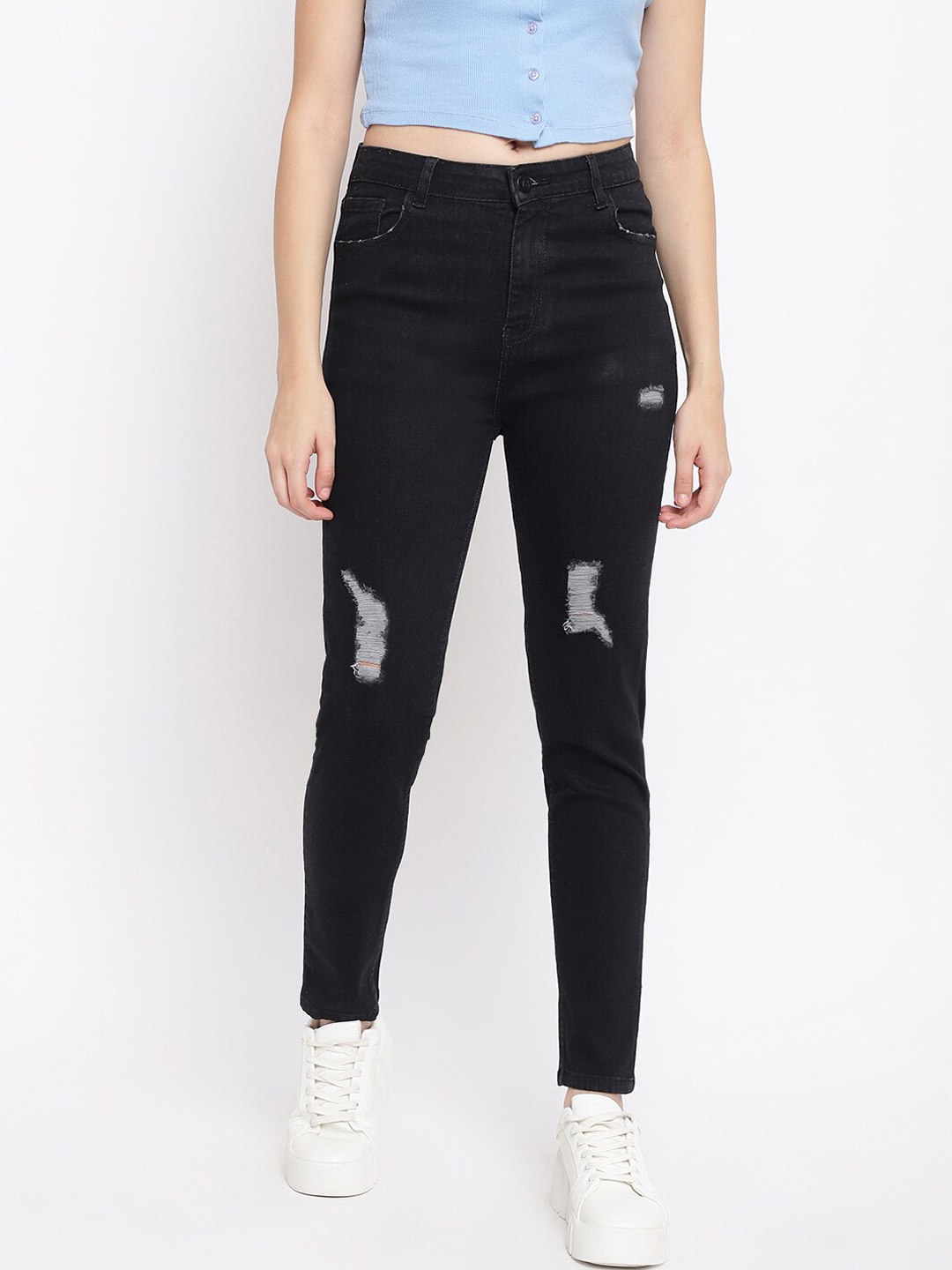 

Belliskey Women Black Slim Fit Mildly Distressed Stretchable Jeans