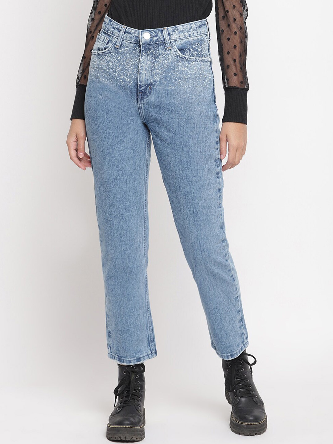 

Belliskey Women Blue Mom Fit Mid-Rise Clean Look Non Stretchable Jeans