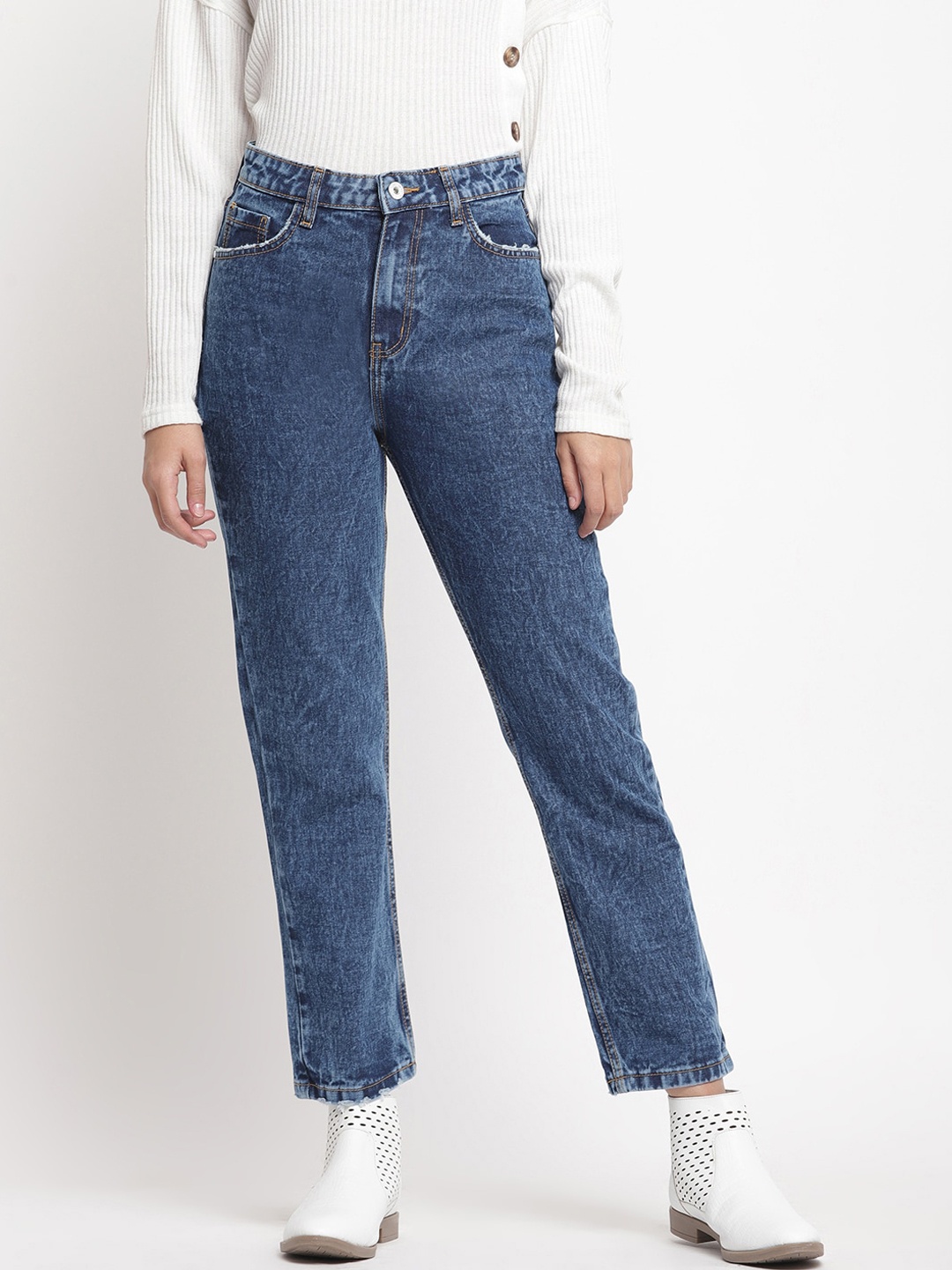 

Belliskey Women Blue Boyfriend Fit High-Rise Jeans