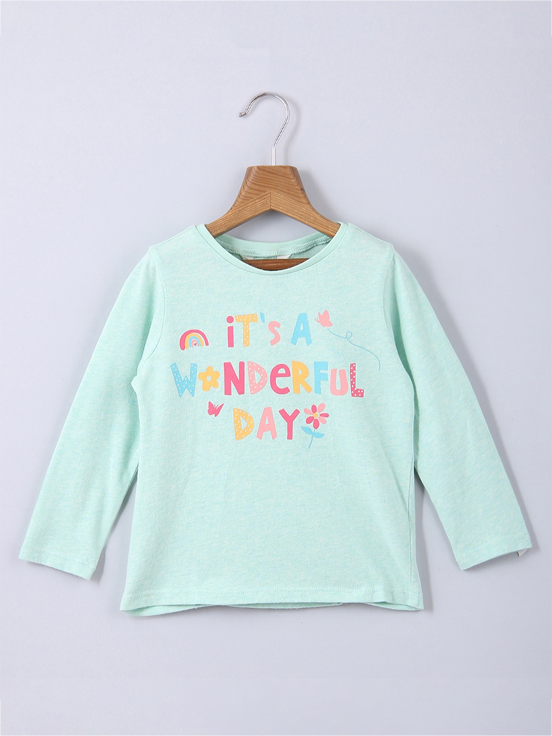 

Beebay Girls Green Typography Printed Pure Cotton T-shirt