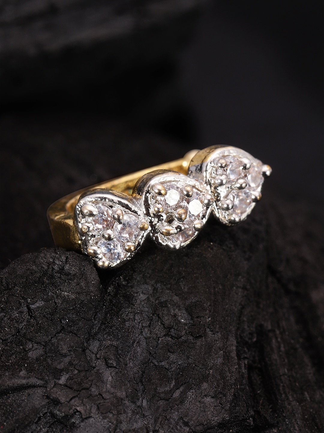 

Rubans Gold-Toned & White CZ Stone-Studded Clip-On Nosepin