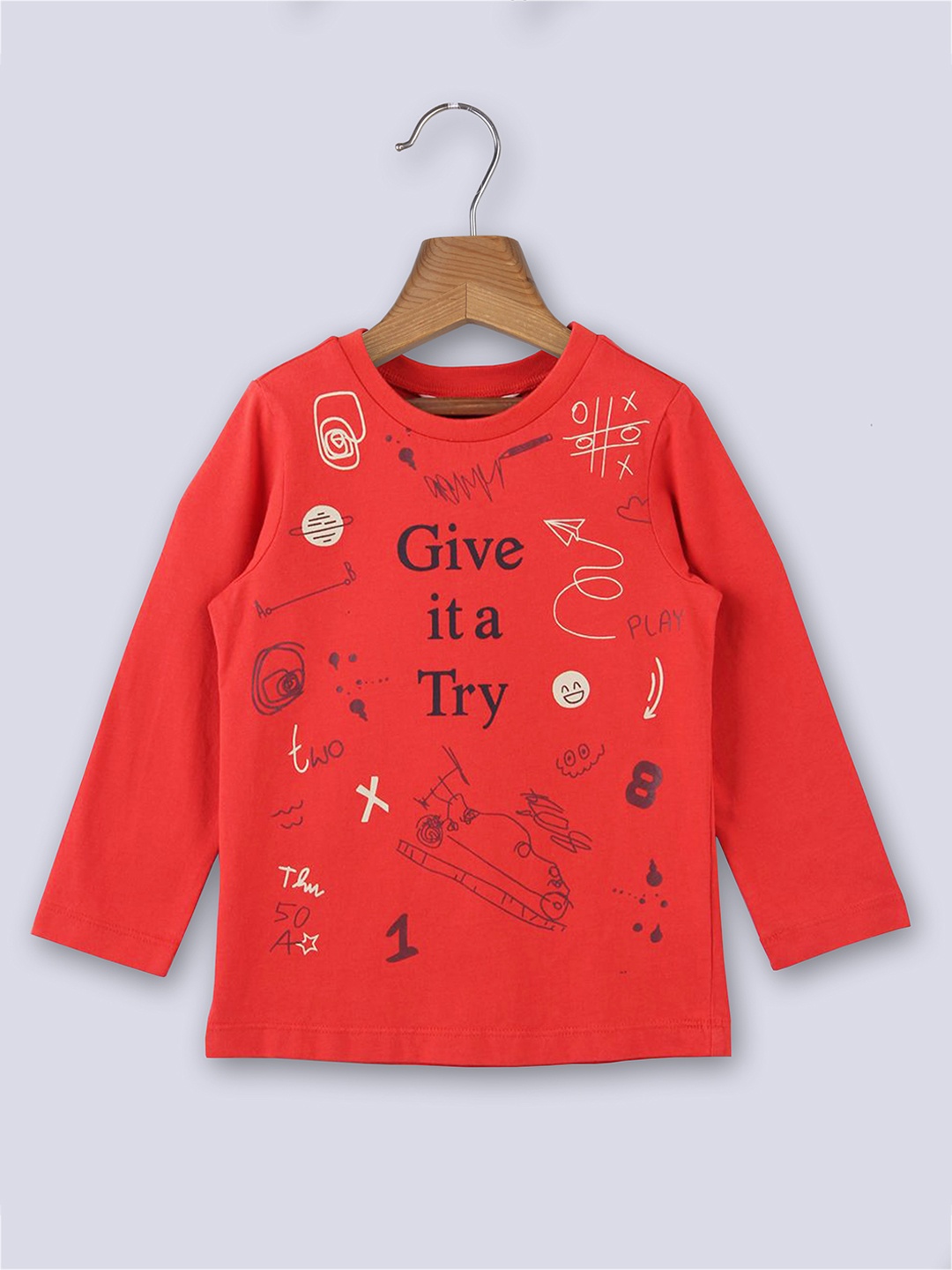 

Beebay Boys Orange Typography Printed Full Sleeve Pure Cotton T-shirt